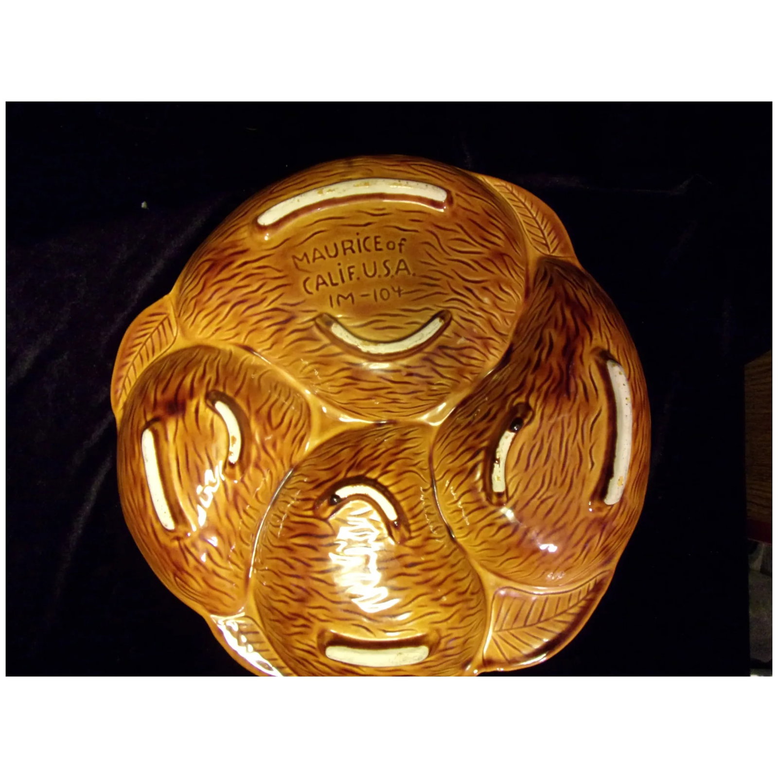 Vintage MCM Maurice of California Lava Fire Flame Round Leaf 14 inch Serving Dish - 5