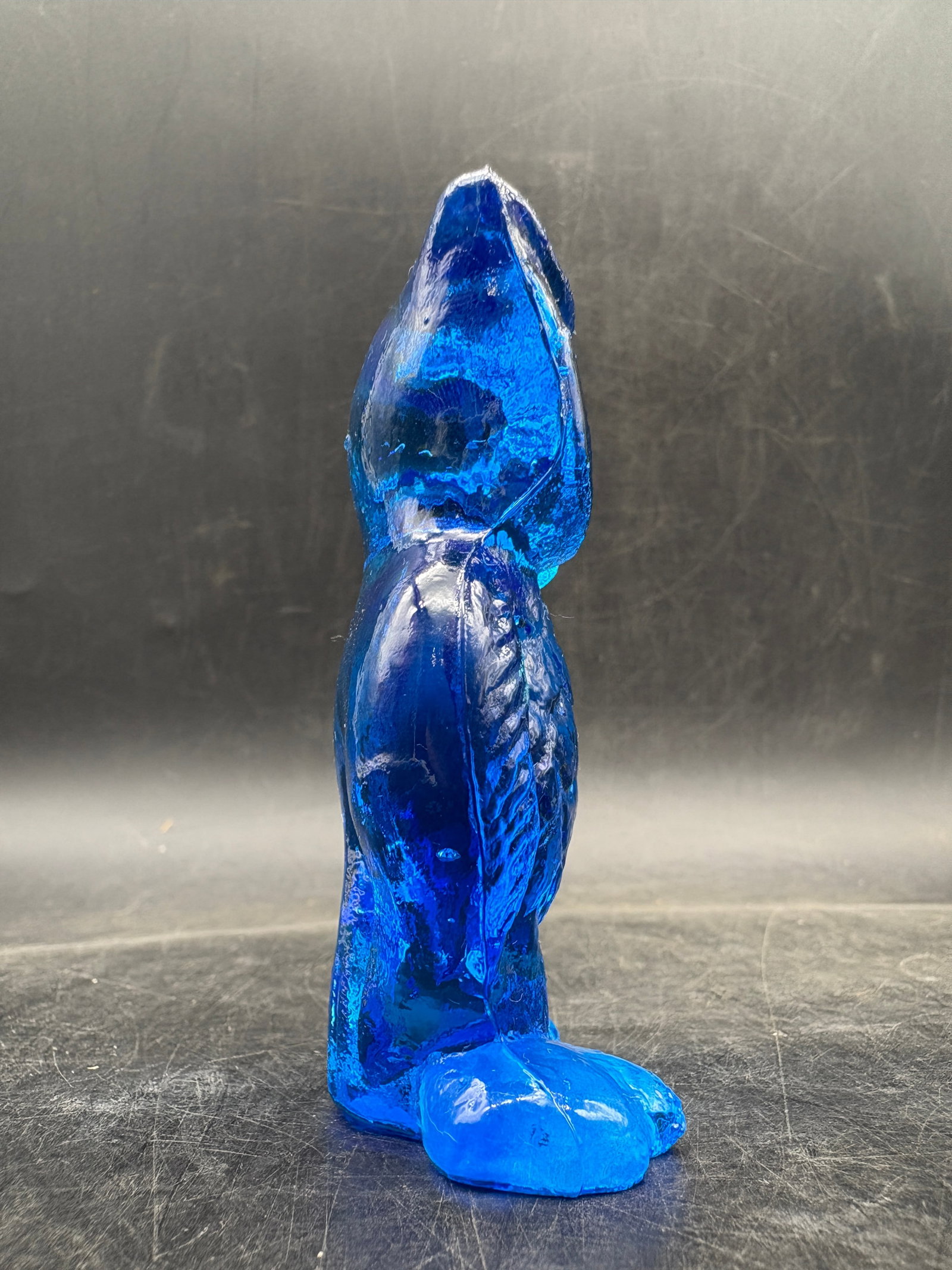 Vintage Blue Art Glass Owl Figurine Paperweight Scandinavian Style 3.5" - 4
