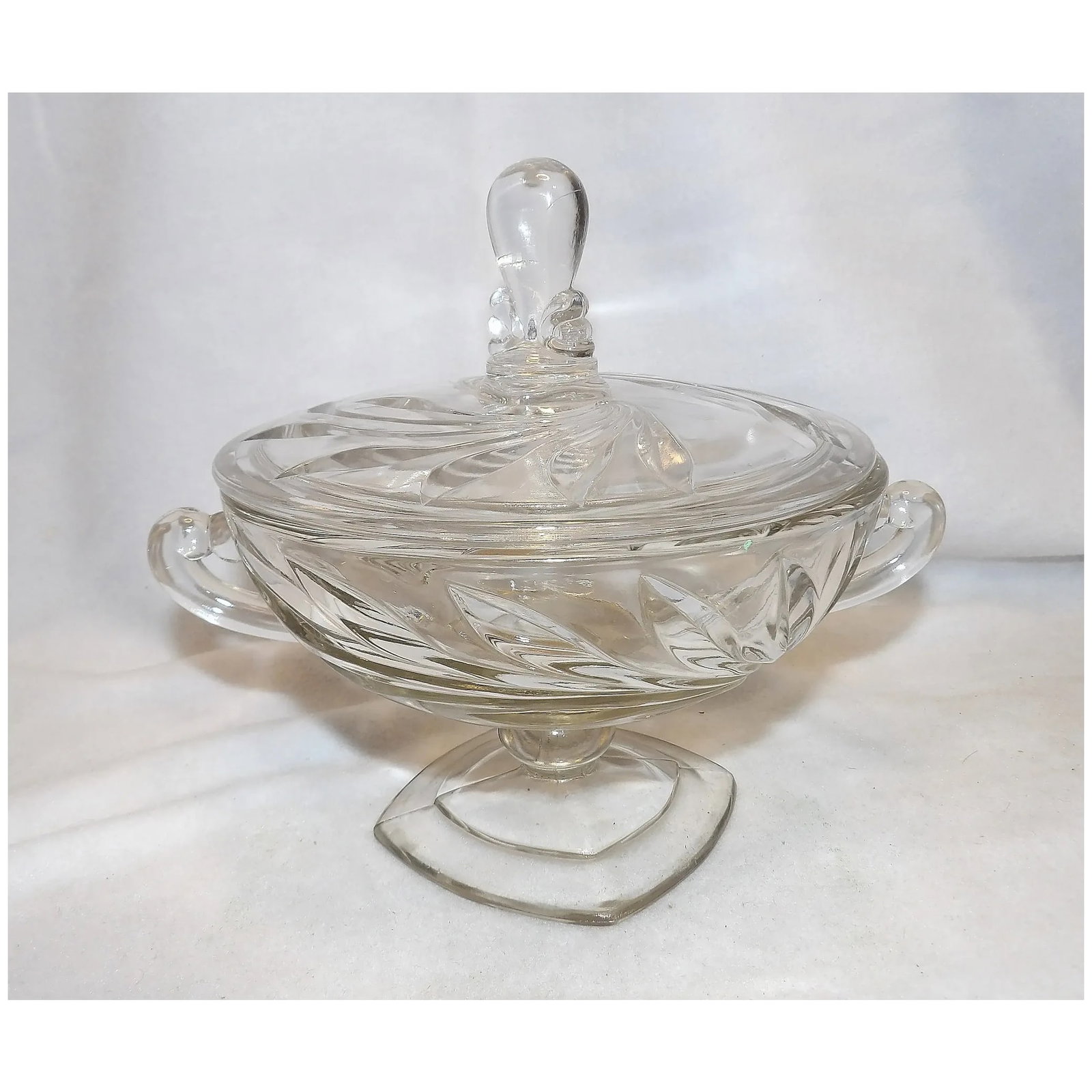 Vintage Clear Glass Round Pedestal Covered Candy Dish - 2