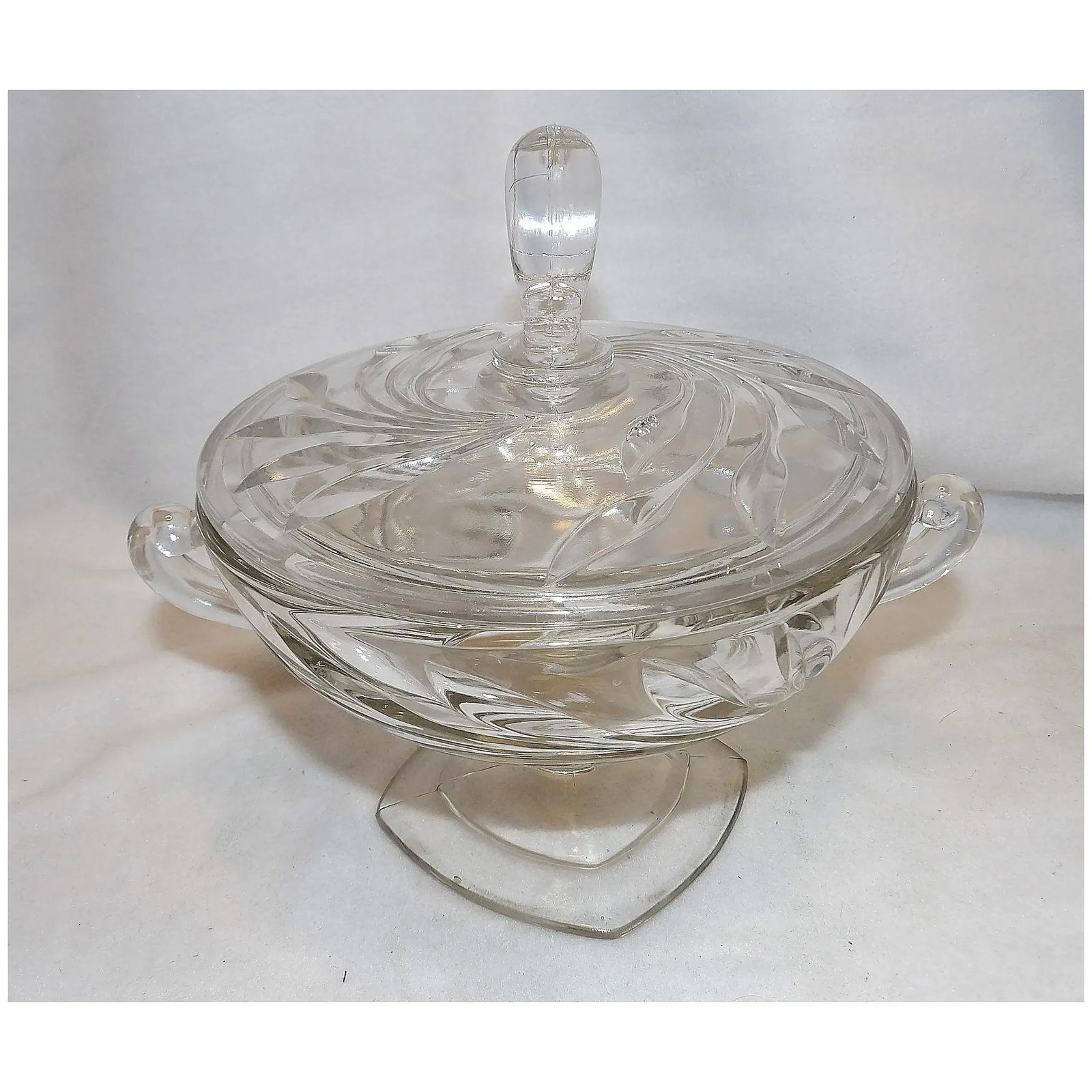 Vintage Clear Glass Round Pedestal Covered Candy Dish - 4