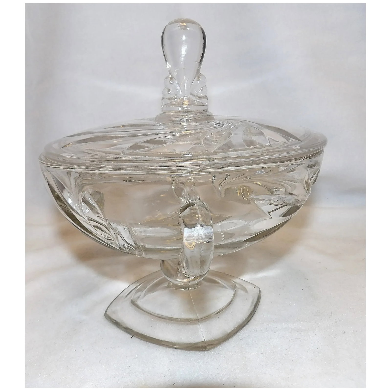 Vintage Clear Glass Round Pedestal Covered Candy Dish - 5