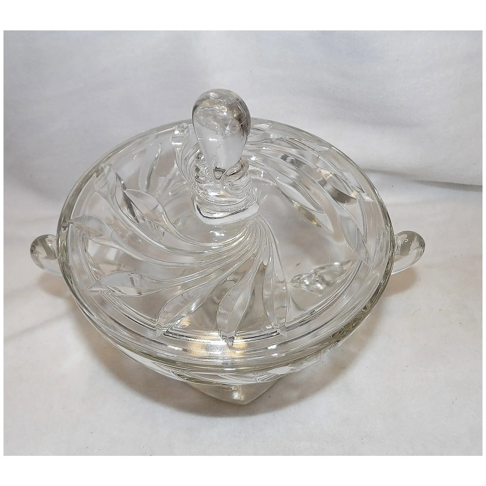 Vintage Clear Glass Round Pedestal Covered Candy Dish - 6