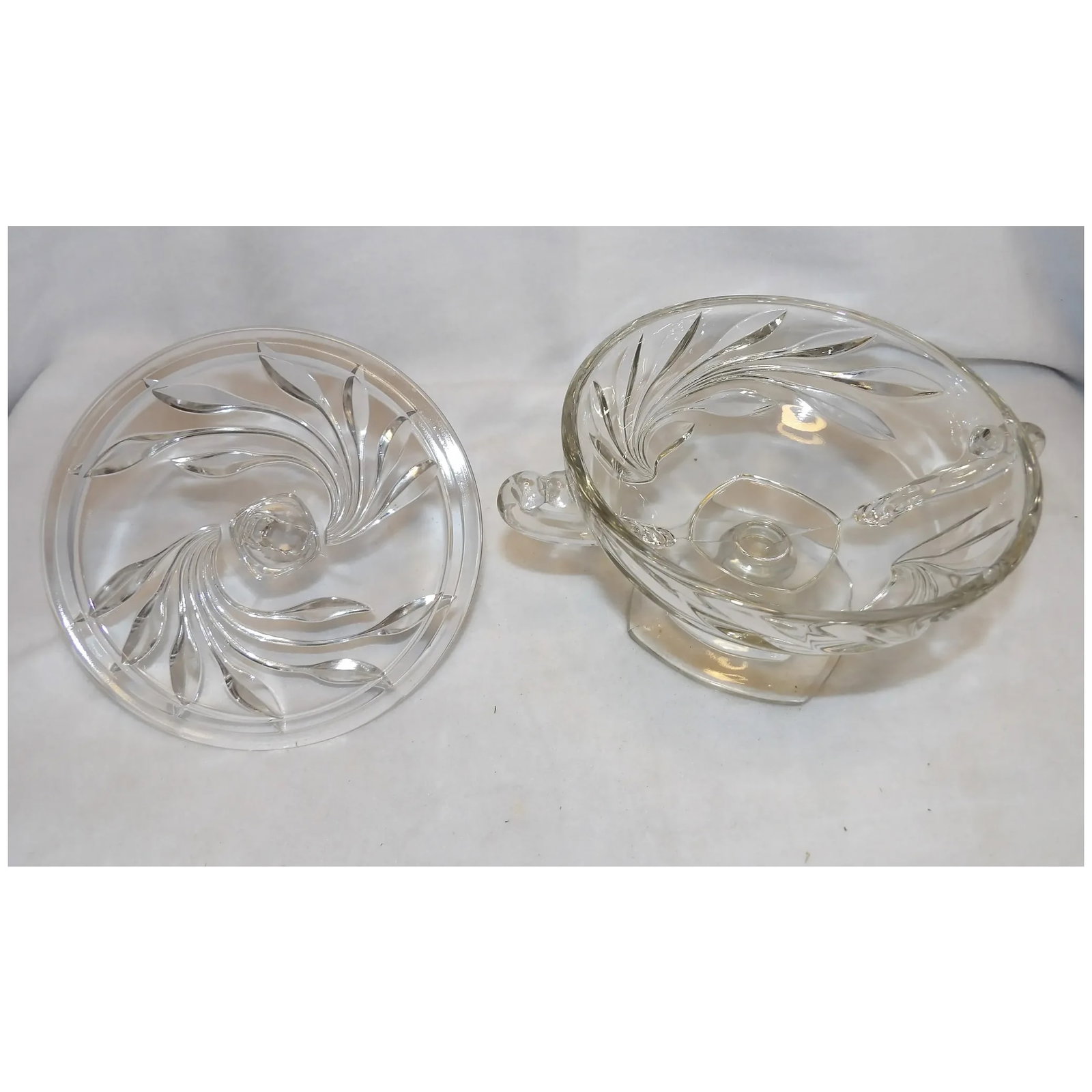 Vintage Clear Glass Round Pedestal Covered Candy Dish - 8