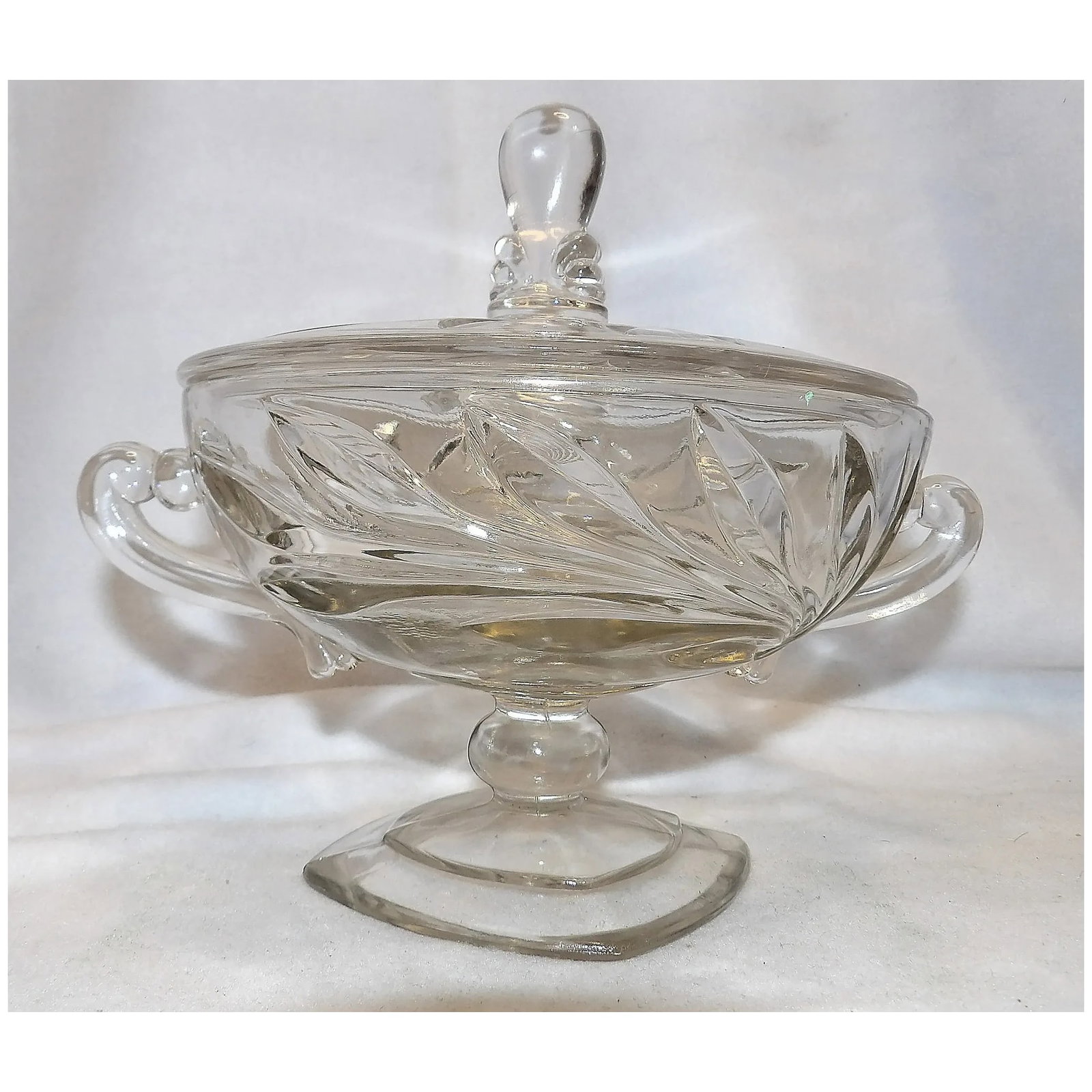 Vintage Clear Glass Round Pedestal Covered Candy Dish - 9