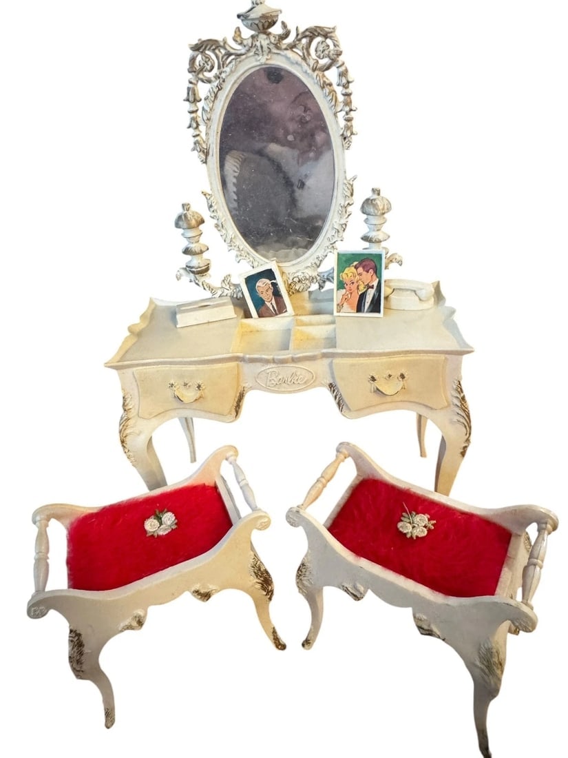 Vintage 1963 Mattel SUSY GOOSE Barbie Doll MIRRORED VANITY and TWO STOOLS (1 of 9)
