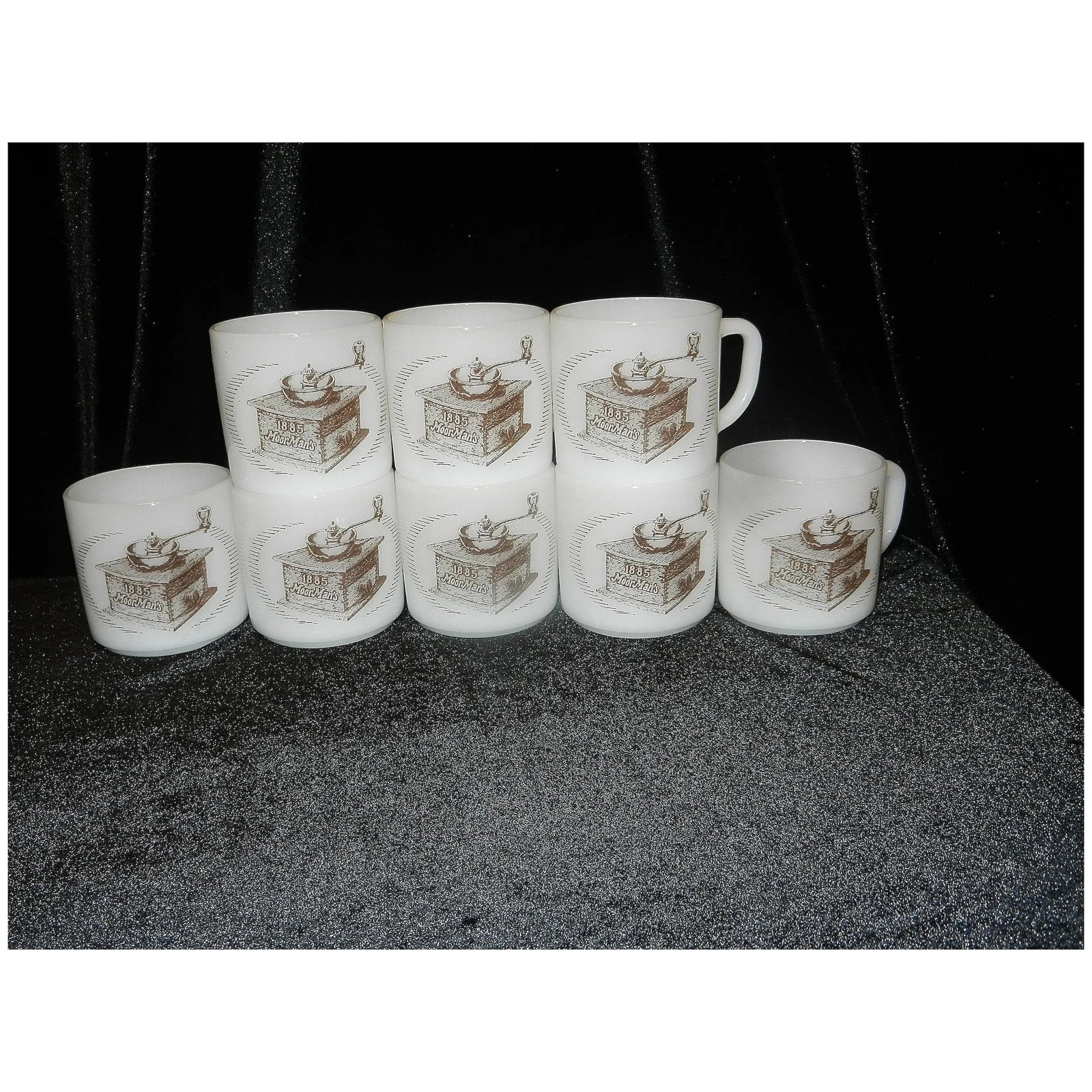 Vintage Federal Milk Glass 1885 MoorMan's Feed Coffee Grinder Coffee Mug Set - 2