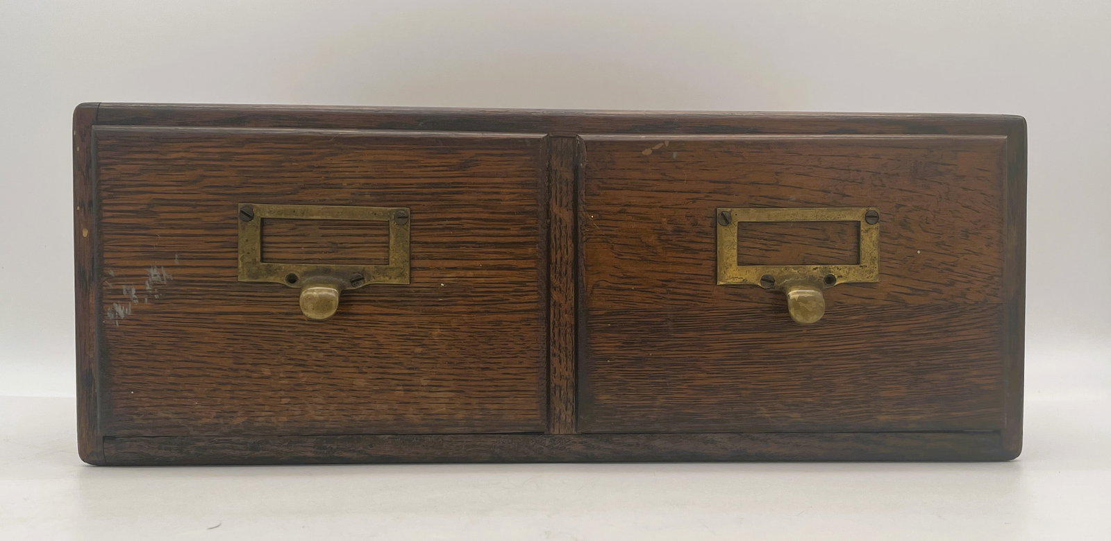 ANTIQUE LARGE MACY OAK 2 DRAWER DOVETAILED FILE BOX - 2