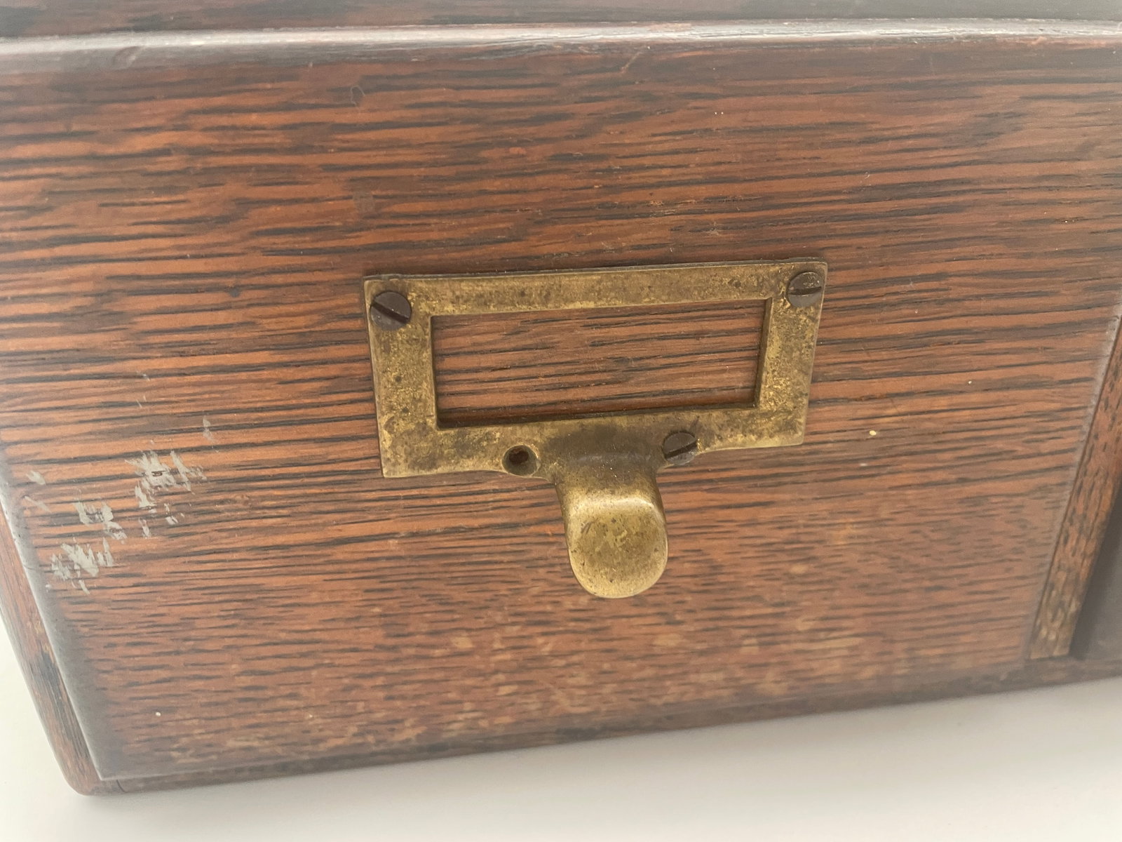 ANTIQUE LARGE MACY OAK 2 DRAWER DOVETAILED FILE BOX - 4