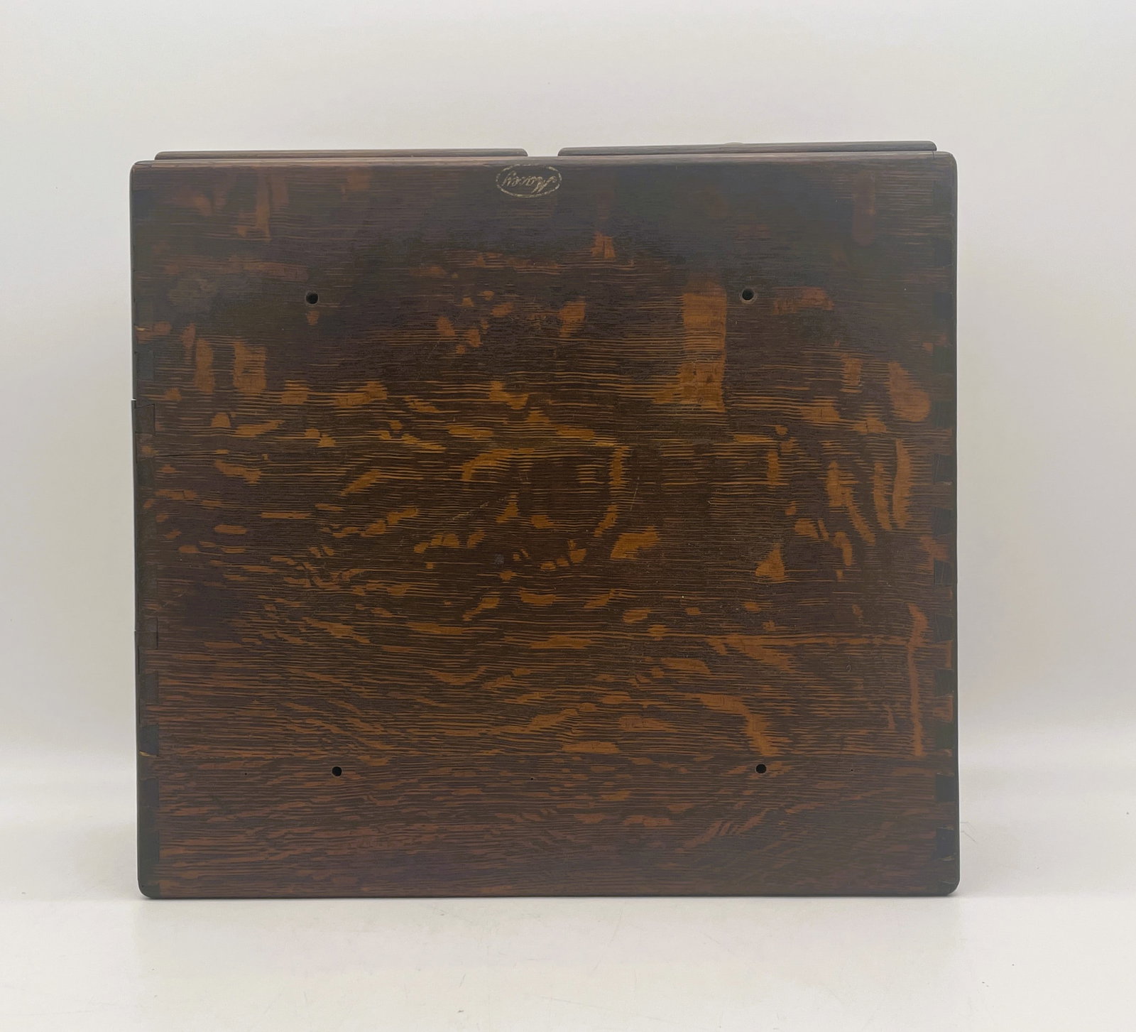 ANTIQUE LARGE MACY OAK 2 DRAWER DOVETAILED FILE BOX - 7