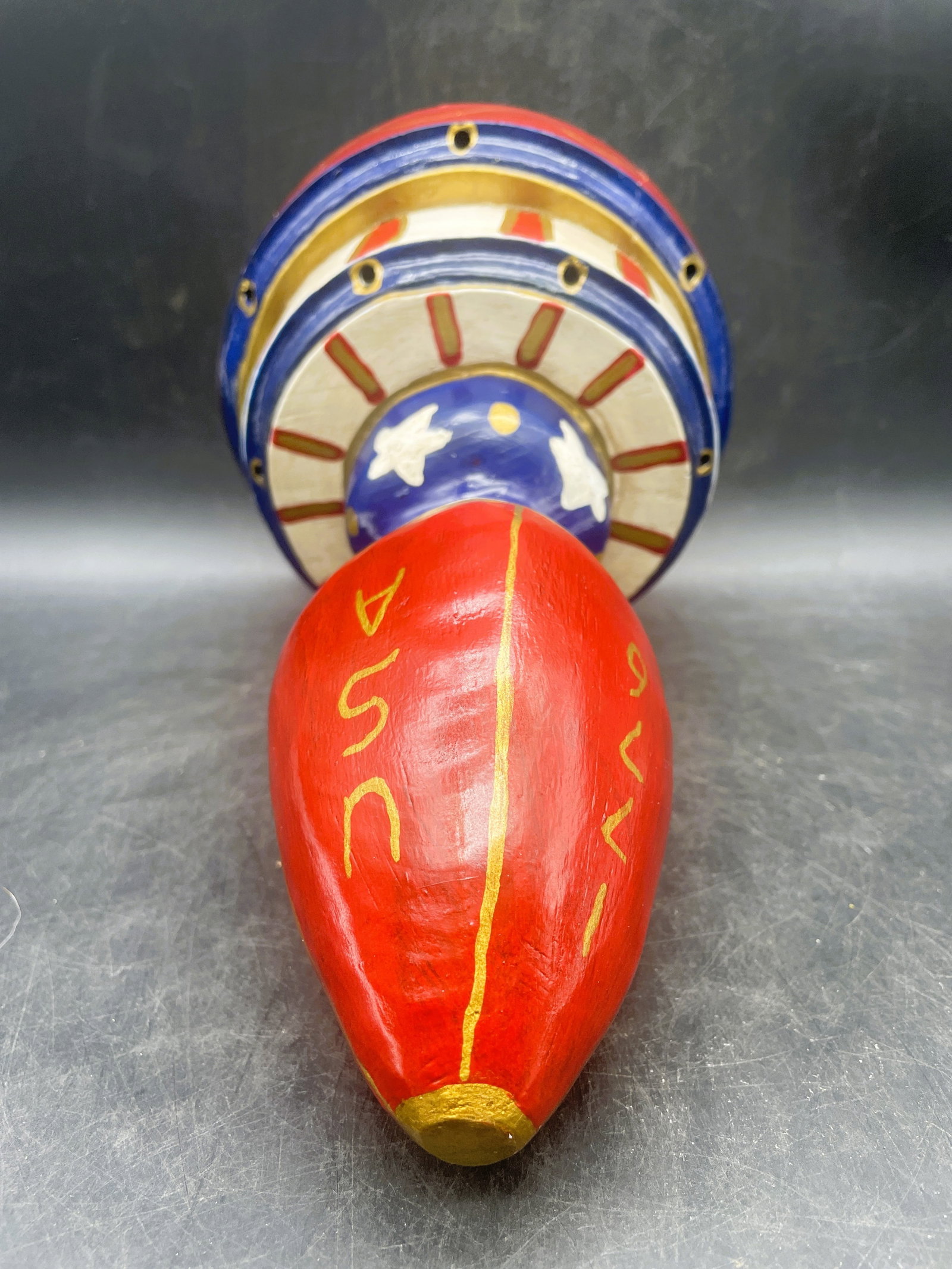 Folk Art Handmade Flag Holder and Flags Patriotic Artist Signed - 7