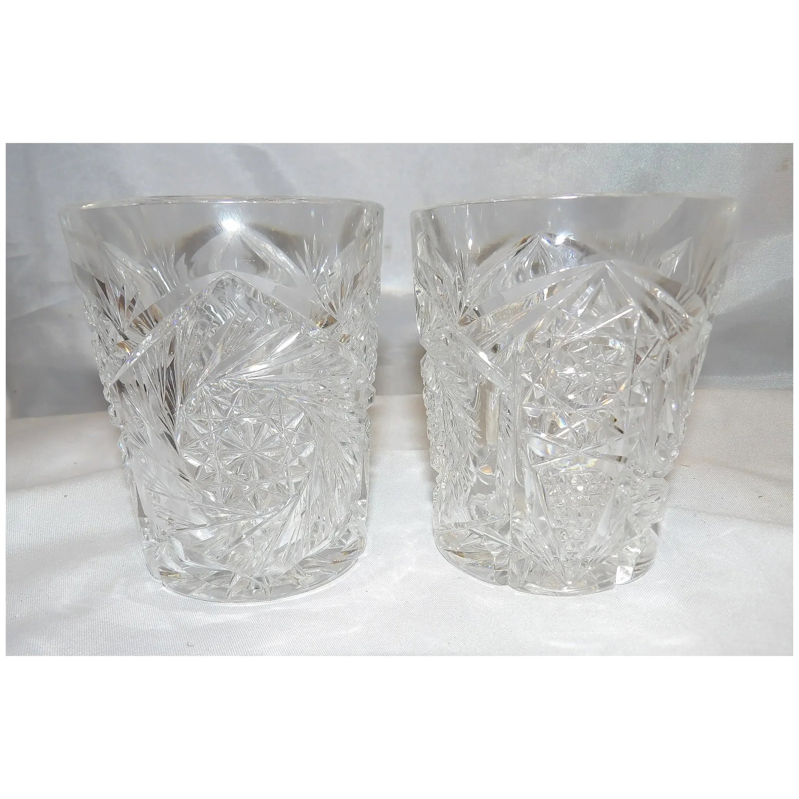 American Brilliant Cut Old Fashion Glasses Buzzsaw Pattern - 2