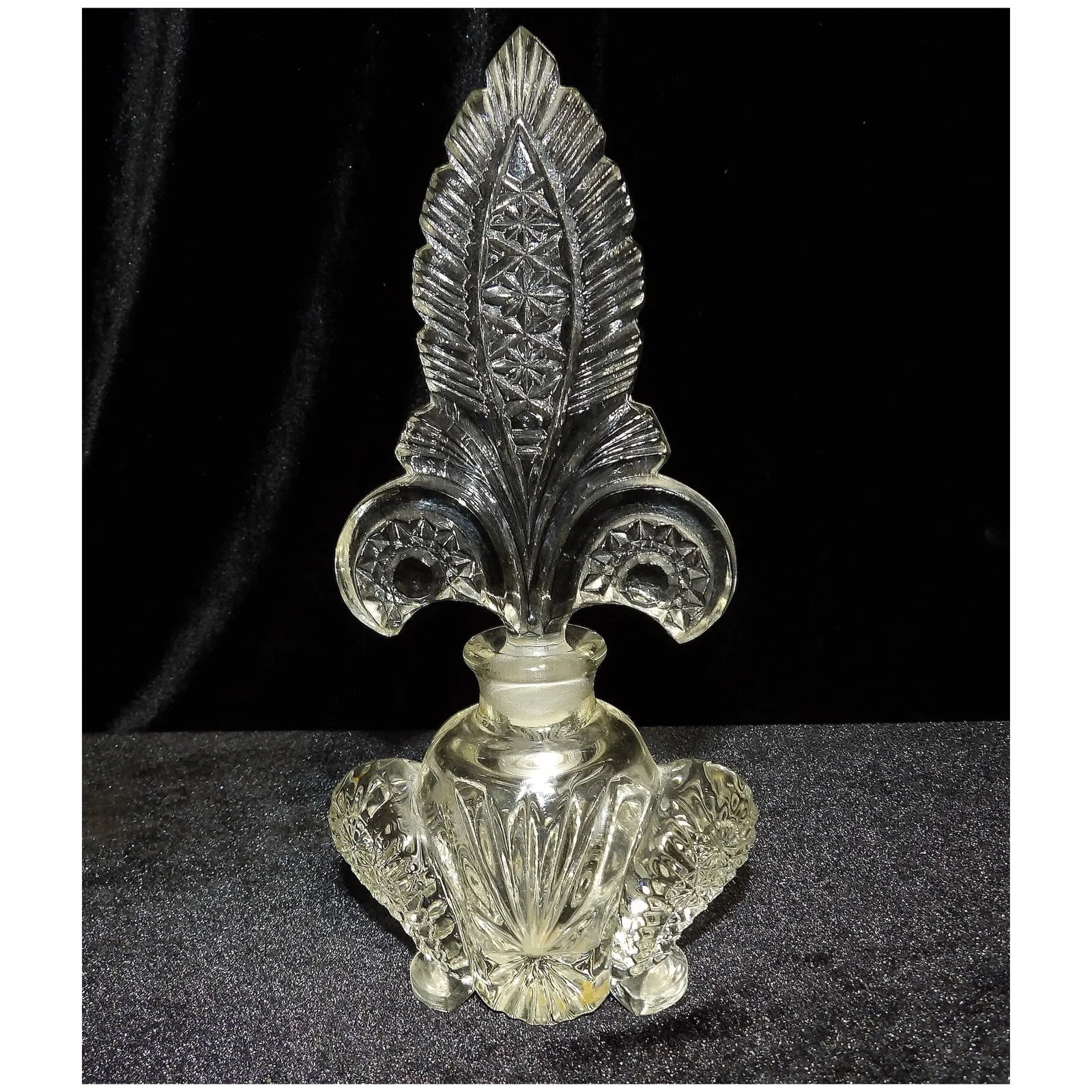 Vintage Irice Perfume Bottle with Large Feathered Stopper 7 1/2" - 2