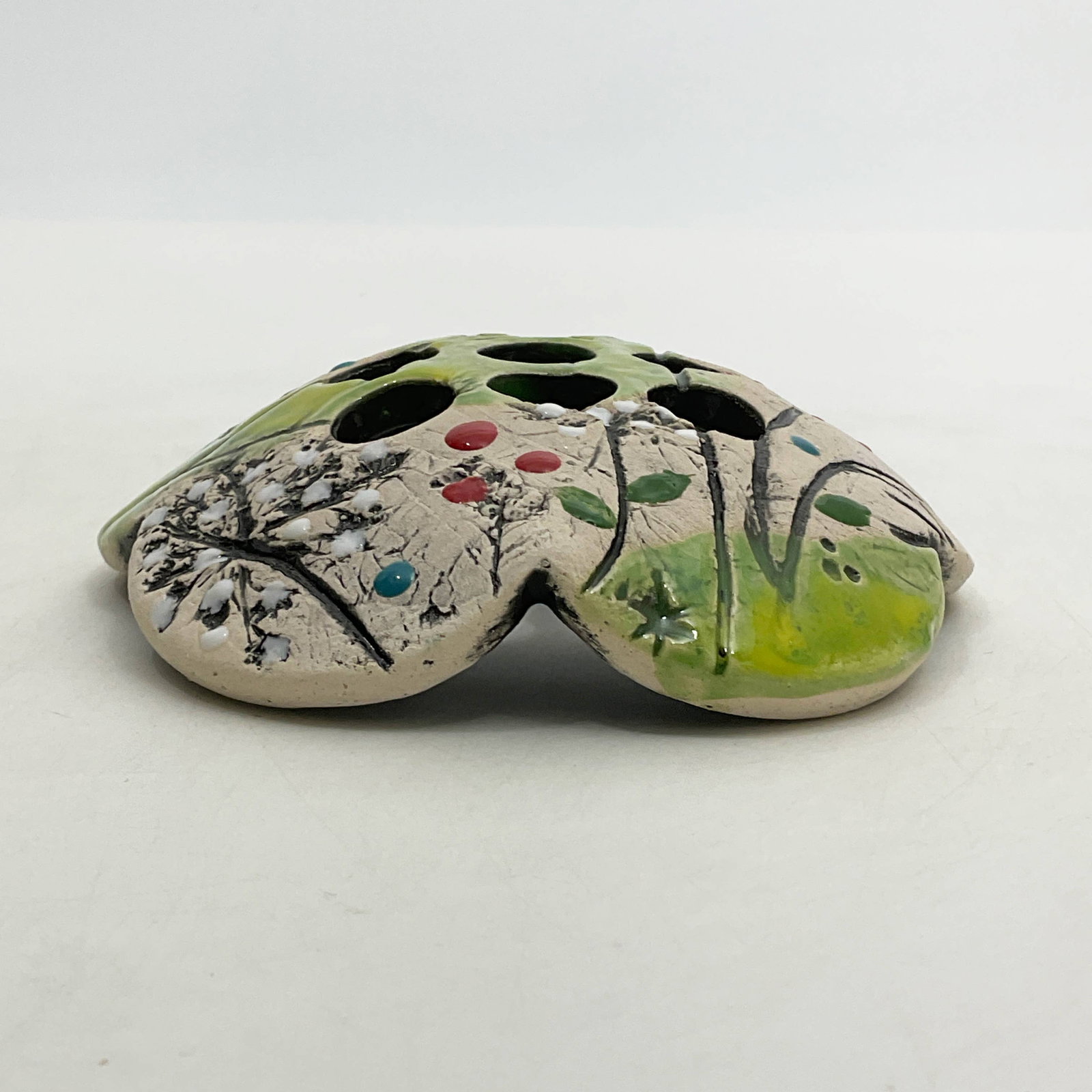 Signed Handcrafted Art Pottery Flower Frog - 2