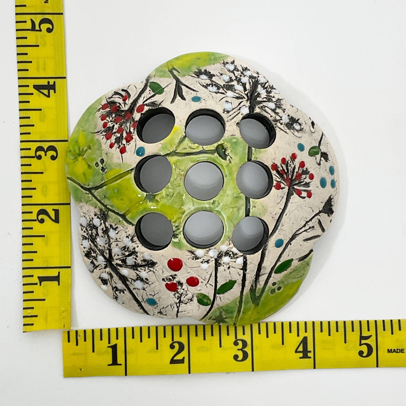 Signed Handcrafted Art Pottery Flower Frog - 7
