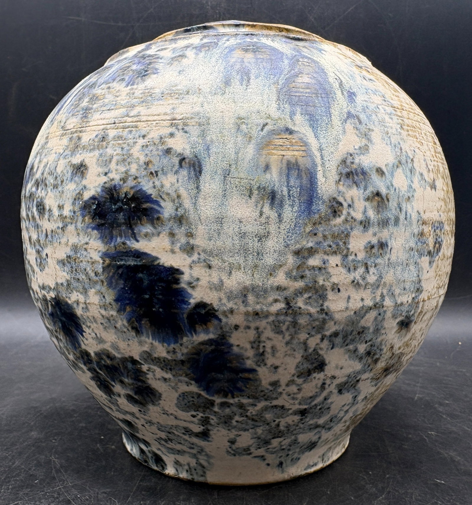 Signed Franklin Studio Art Pottery Vessel Blue Crystalline Glaze Ceramic Vase - 2