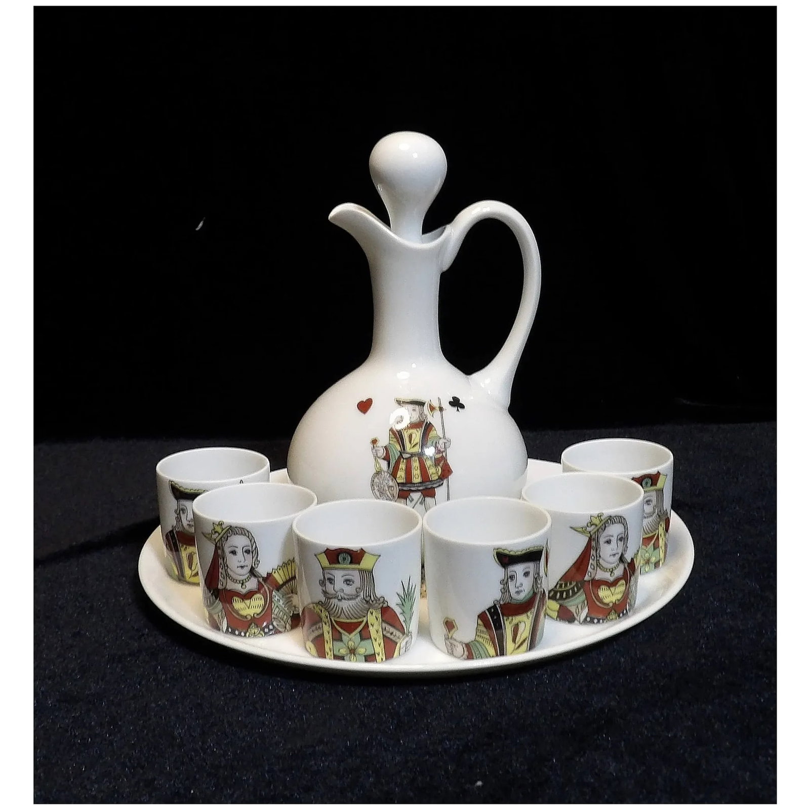 Vintage Porcelaine de Paris Neiman Marcus Limoges France 9 piece Liquor Decanter with King, Queen, - 2