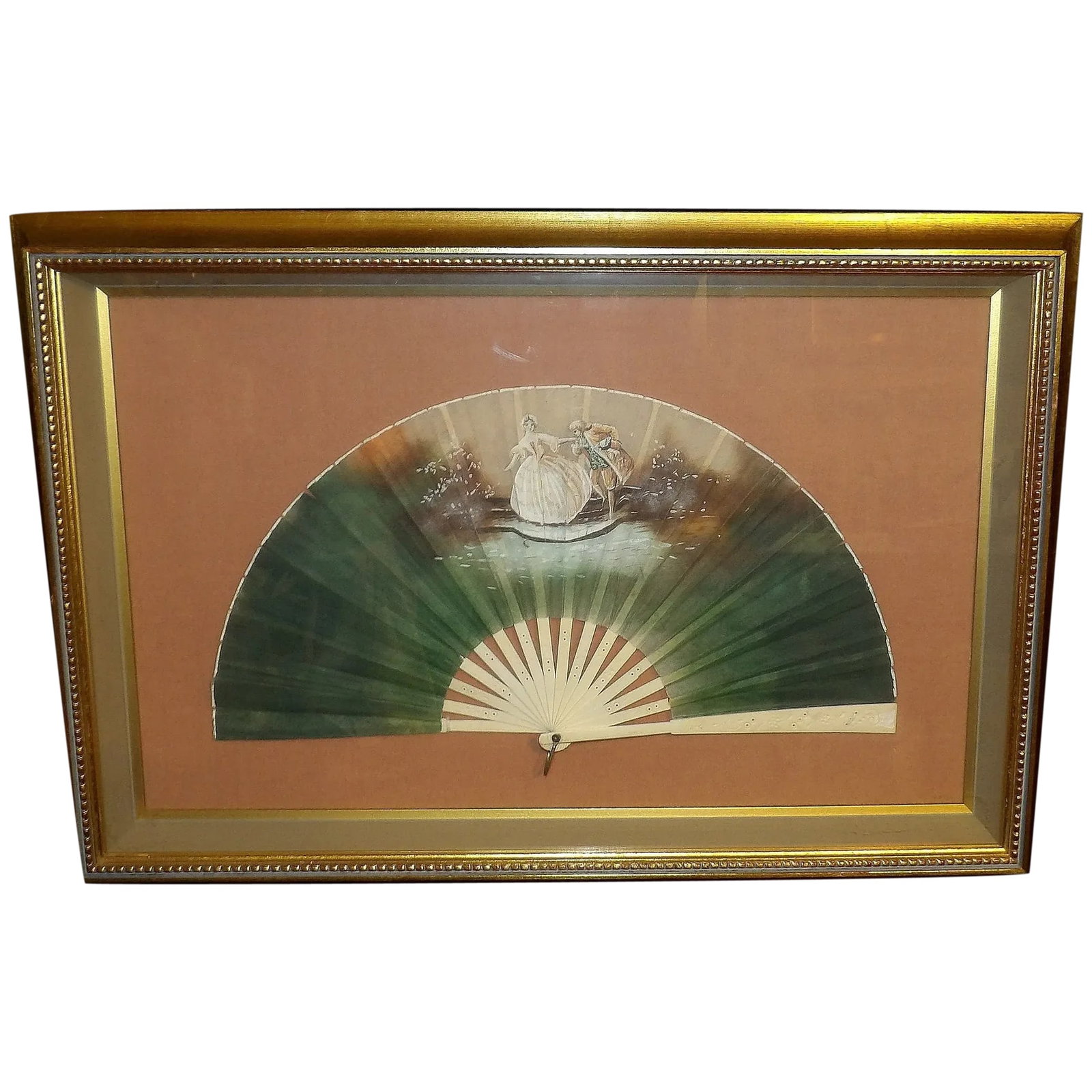 Antique Early 19th Century Hand Painted Fan in Frame: This Stunning Antique Early 19th Century Hand Painted Fan is in very good mounted condition. One small split about 1/4 the way up the top on either side (see photos). I could not find artist name and