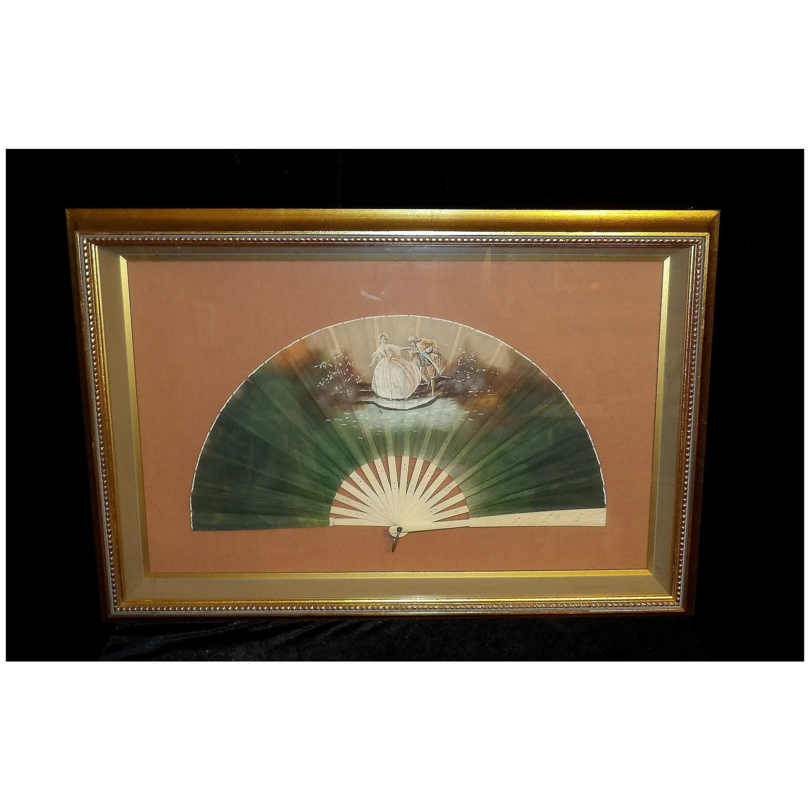 Antique Early 19th Century Hand Painted Fan in Frame - 2