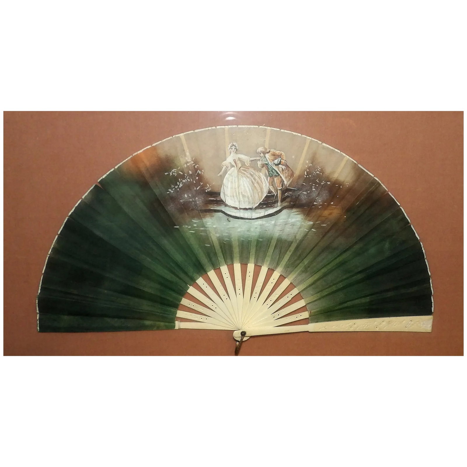 Antique Early 19th Century Hand Painted Fan in Frame - 3