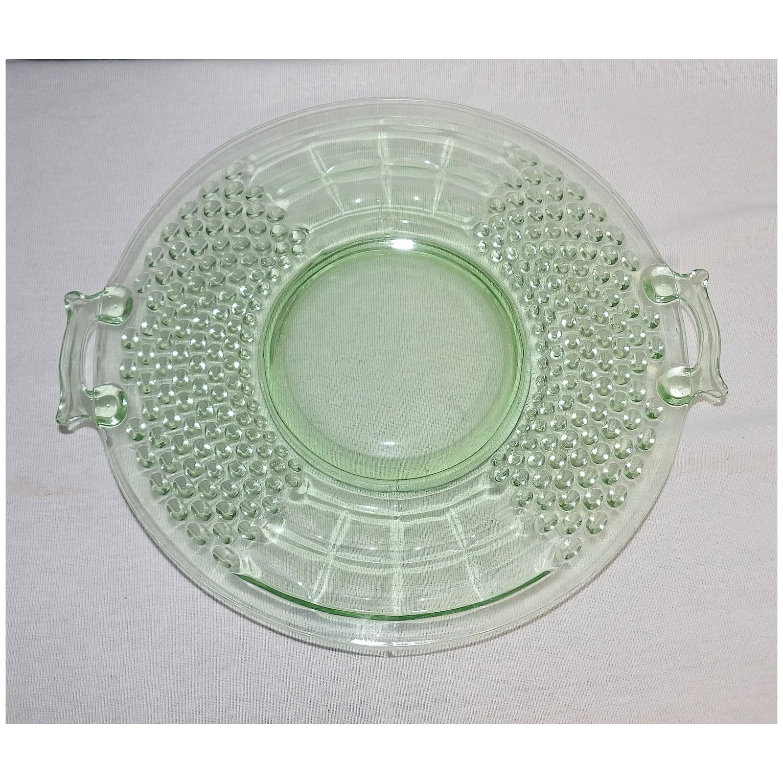 Liberty Works American Pioneer Footed Green Depression Glass Egg Harbor Plate with Handles - 2