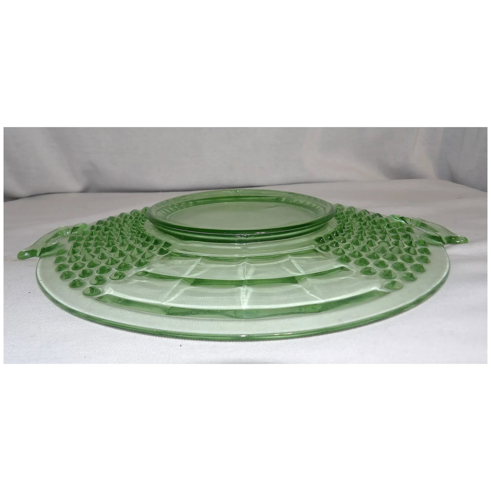 Liberty Works American Pioneer Footed Green Depression Glass Egg Harbor Plate with Handles - 4