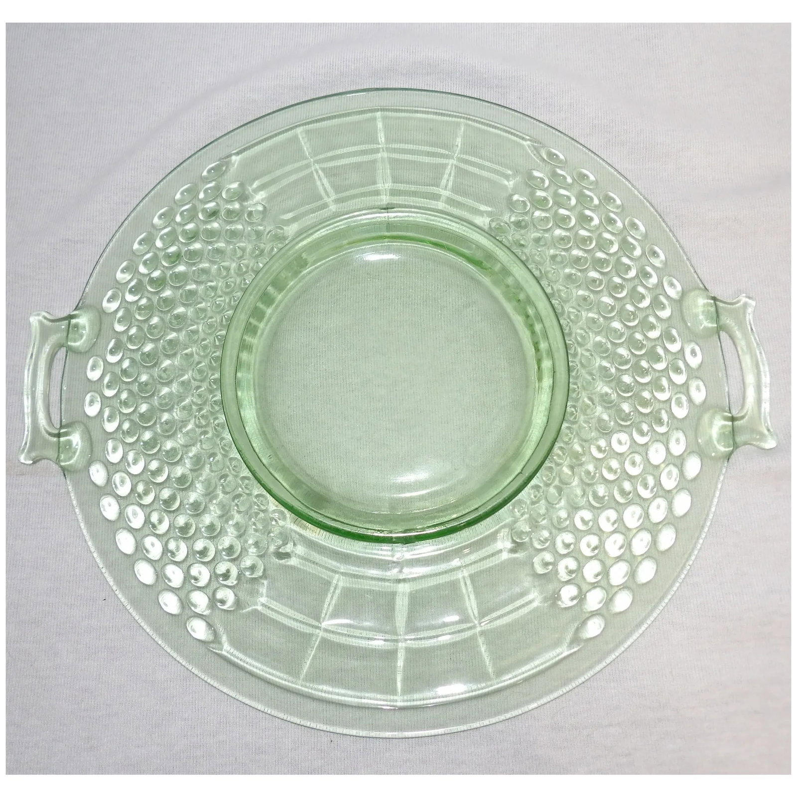 Liberty Works American Pioneer Footed Green Depression Glass Egg Harbor Plate with Handles - 5