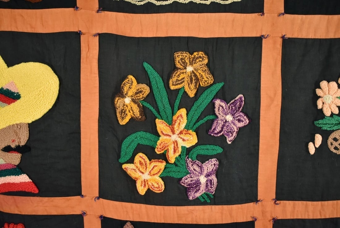 Rare 1920's Stumpwork Pictorial Quilt - 2