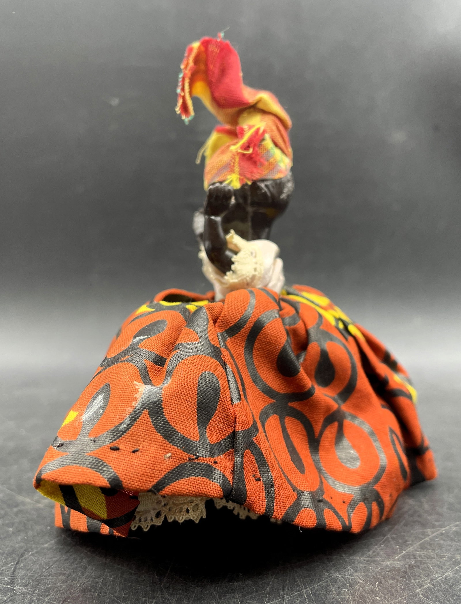 Vintage Black Americana Cloth Skirt Doll Figurine Pin Cushion Style Folk Art Figure - 3