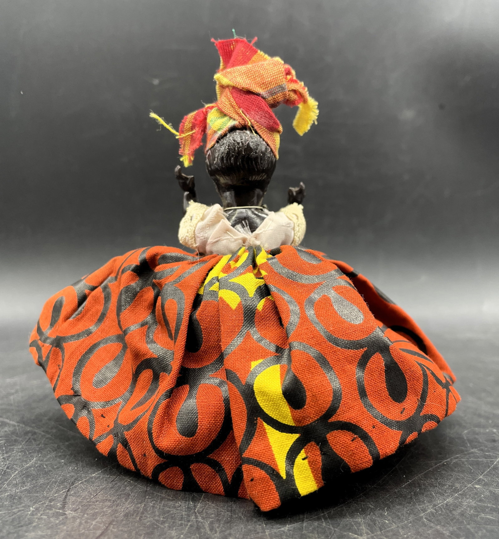 Vintage Black Americana Cloth Skirt Doll Figurine Pin Cushion Style Folk Art Figure - 4