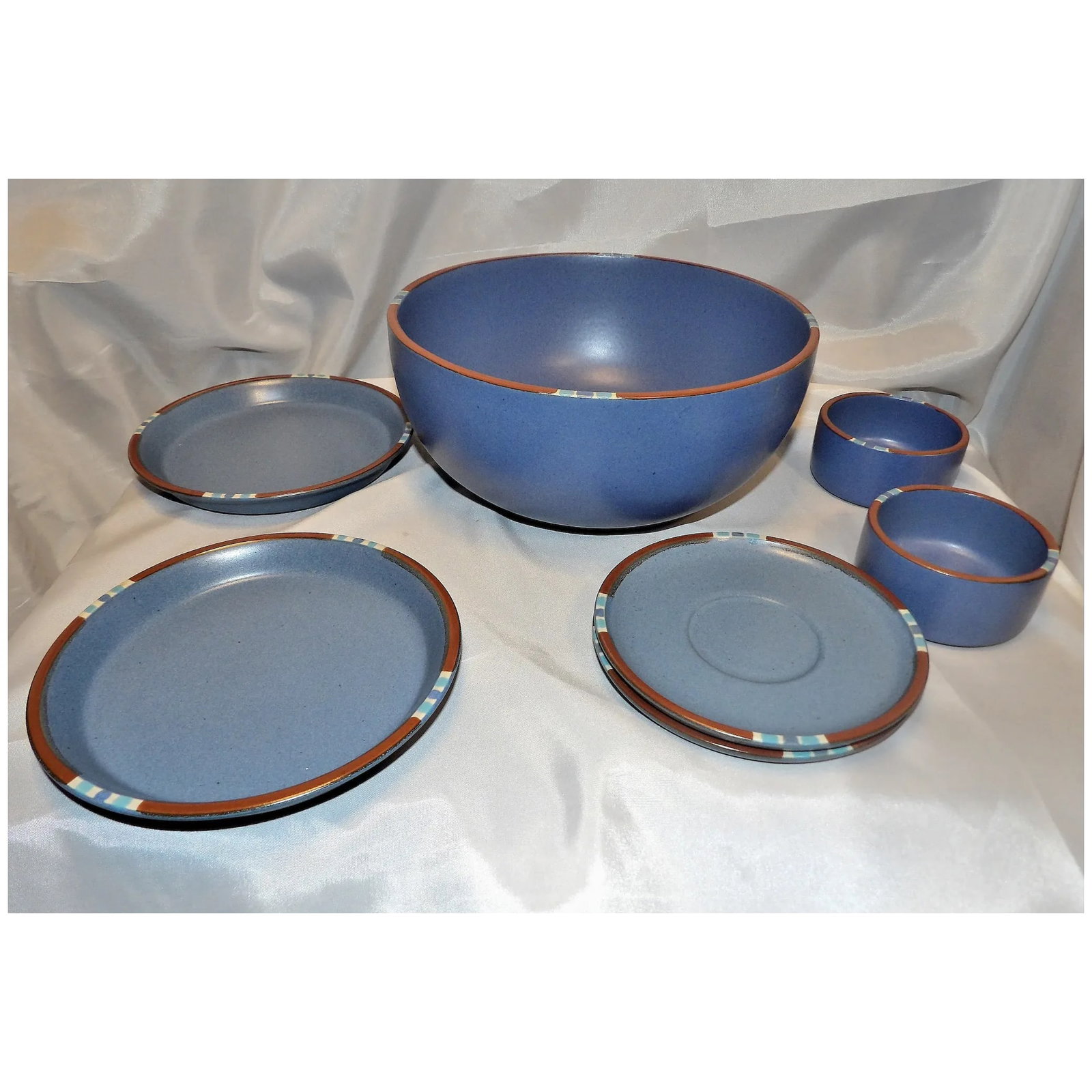 Dansk Mesa Blue 10" Mixing Bowl, Ramekins, Salad Plates, Saucers - 7