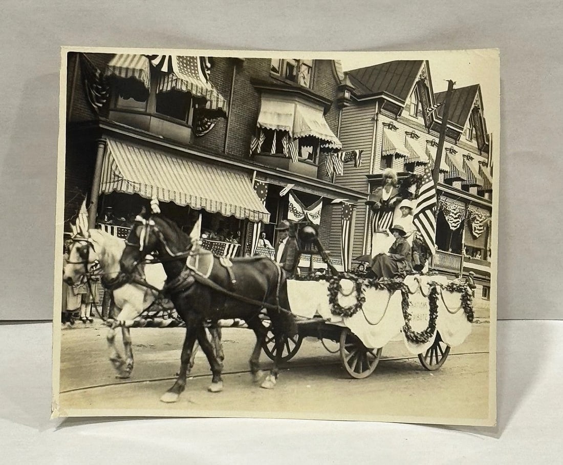 Patriotic Photograph Horse Drawn Parade Float Uncle Sam American Flags Galore - 2