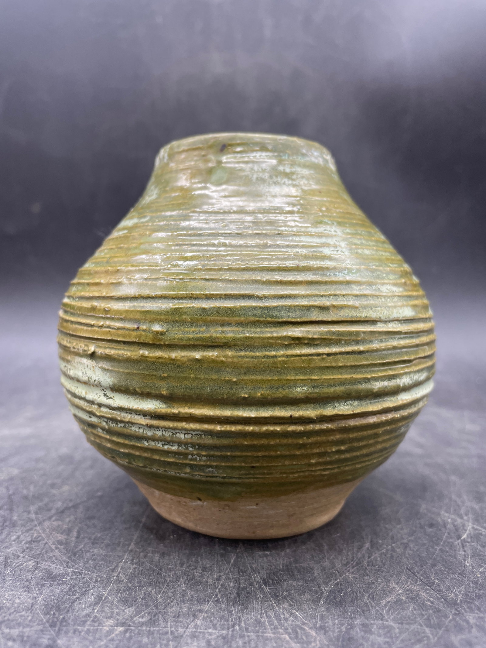 Hand Thrown Art Pottery Vase Green Hues - 3