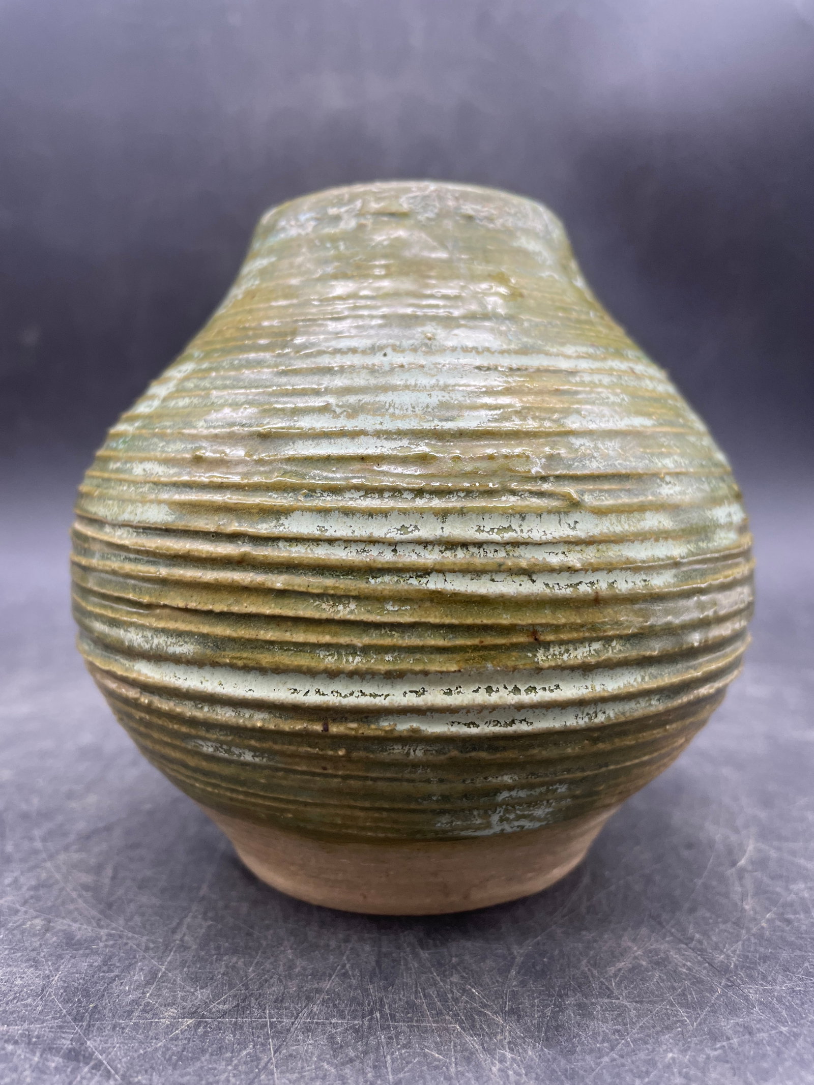 Hand Thrown Art Pottery Vase Green Hues - 6