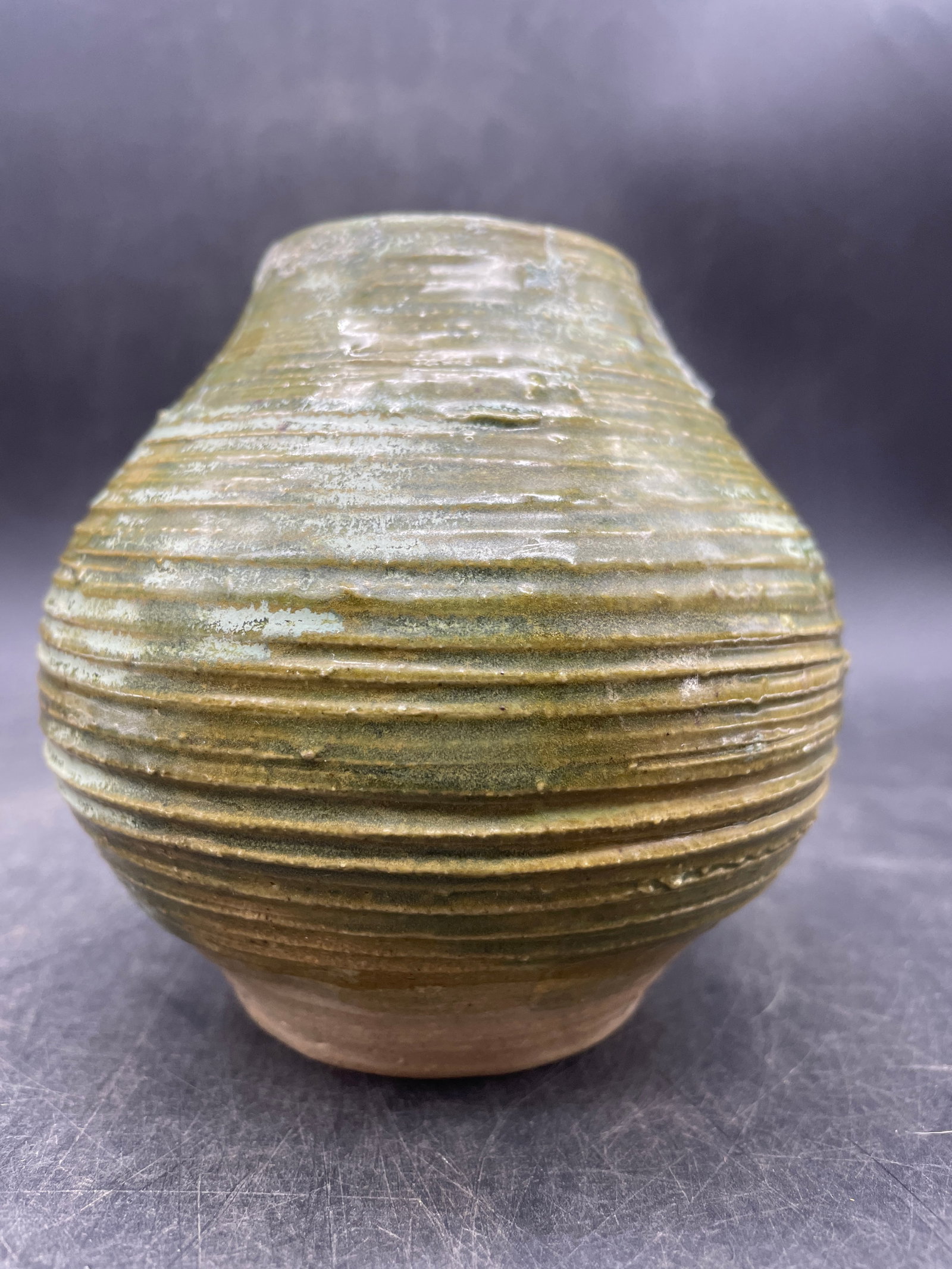 Hand Thrown Art Pottery Vase Green Hues - 7