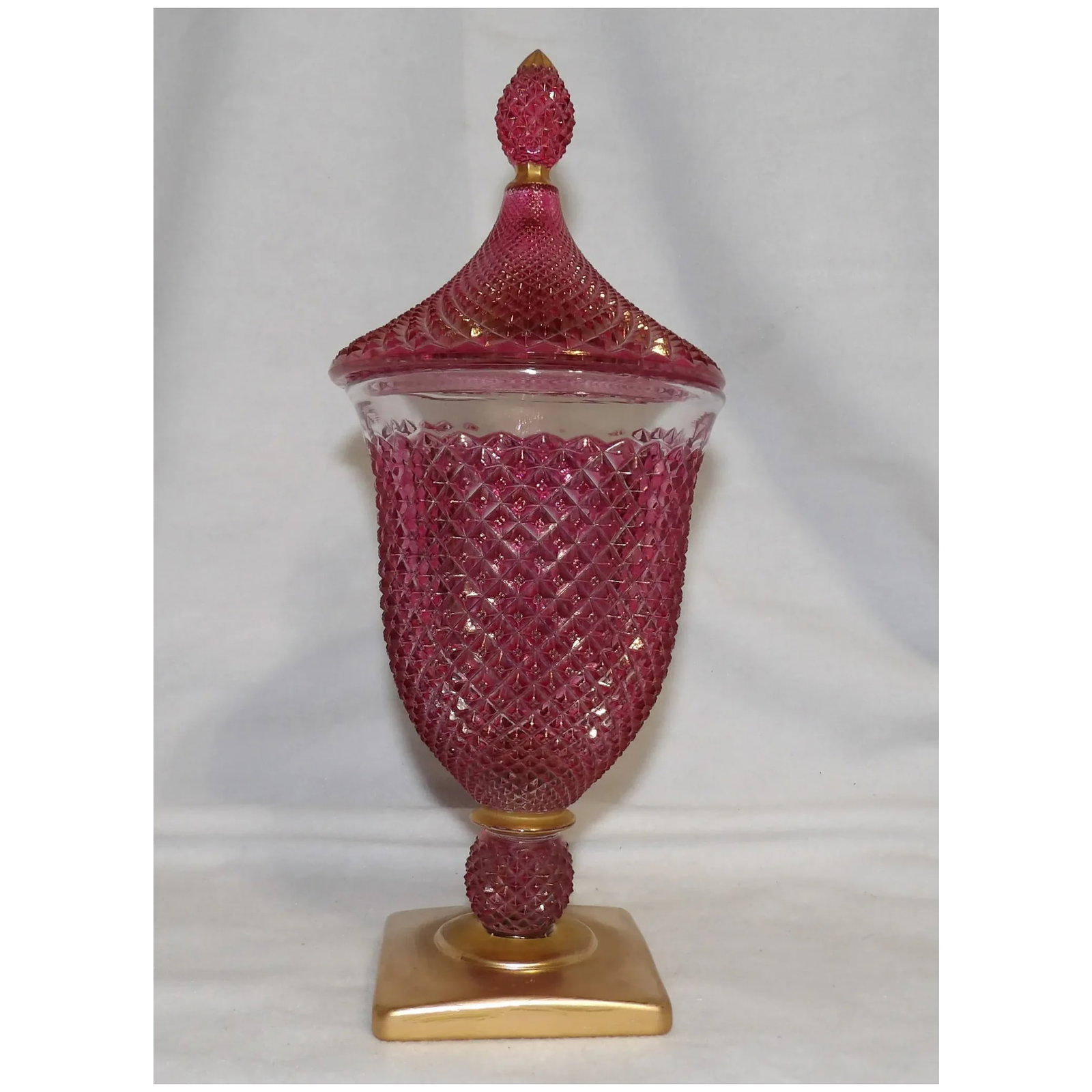 Vintage Rainbow Hand Decorated Cranberry Flashed Candy Dish - 2