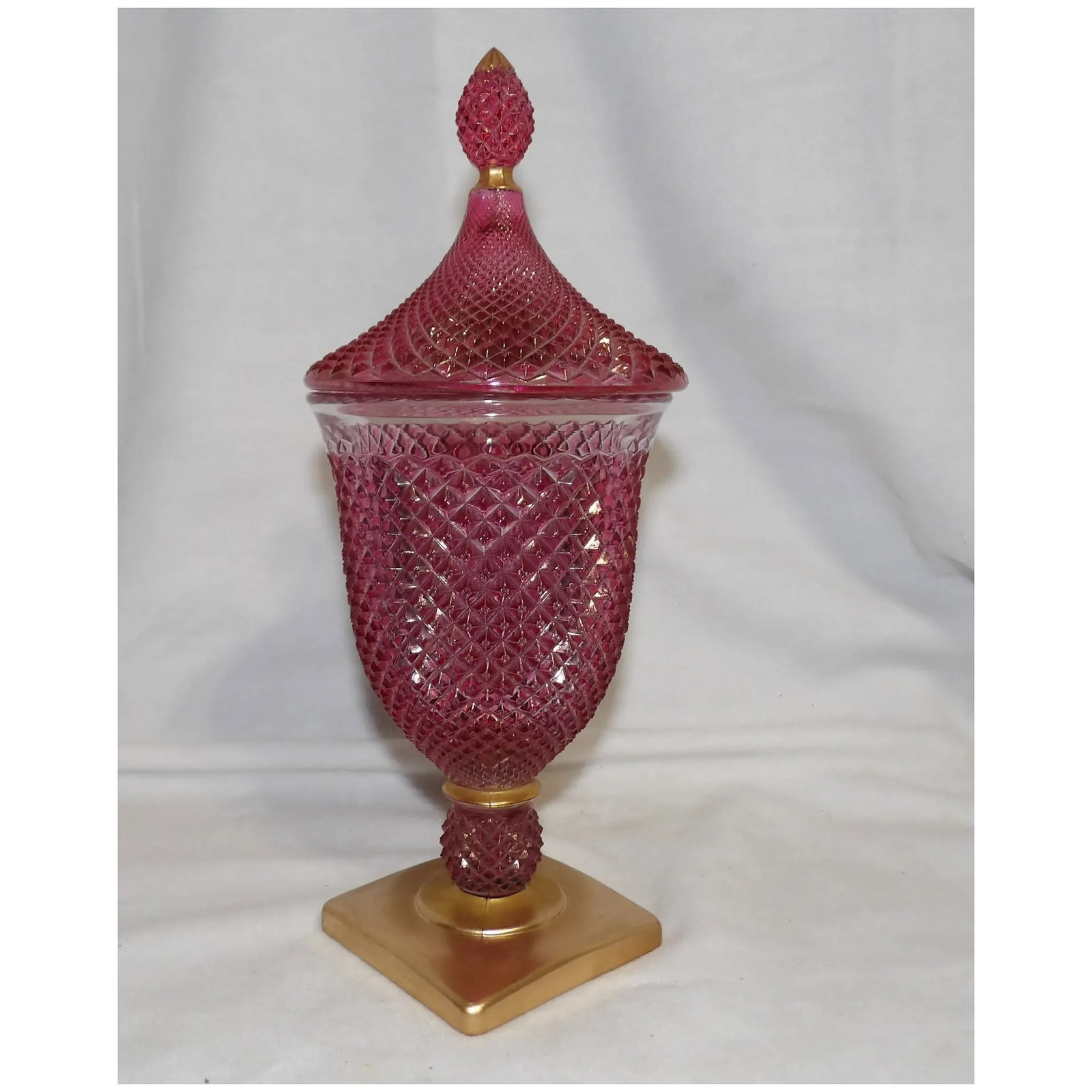 Vintage Rainbow Hand Decorated Cranberry Flashed Candy Dish - 7