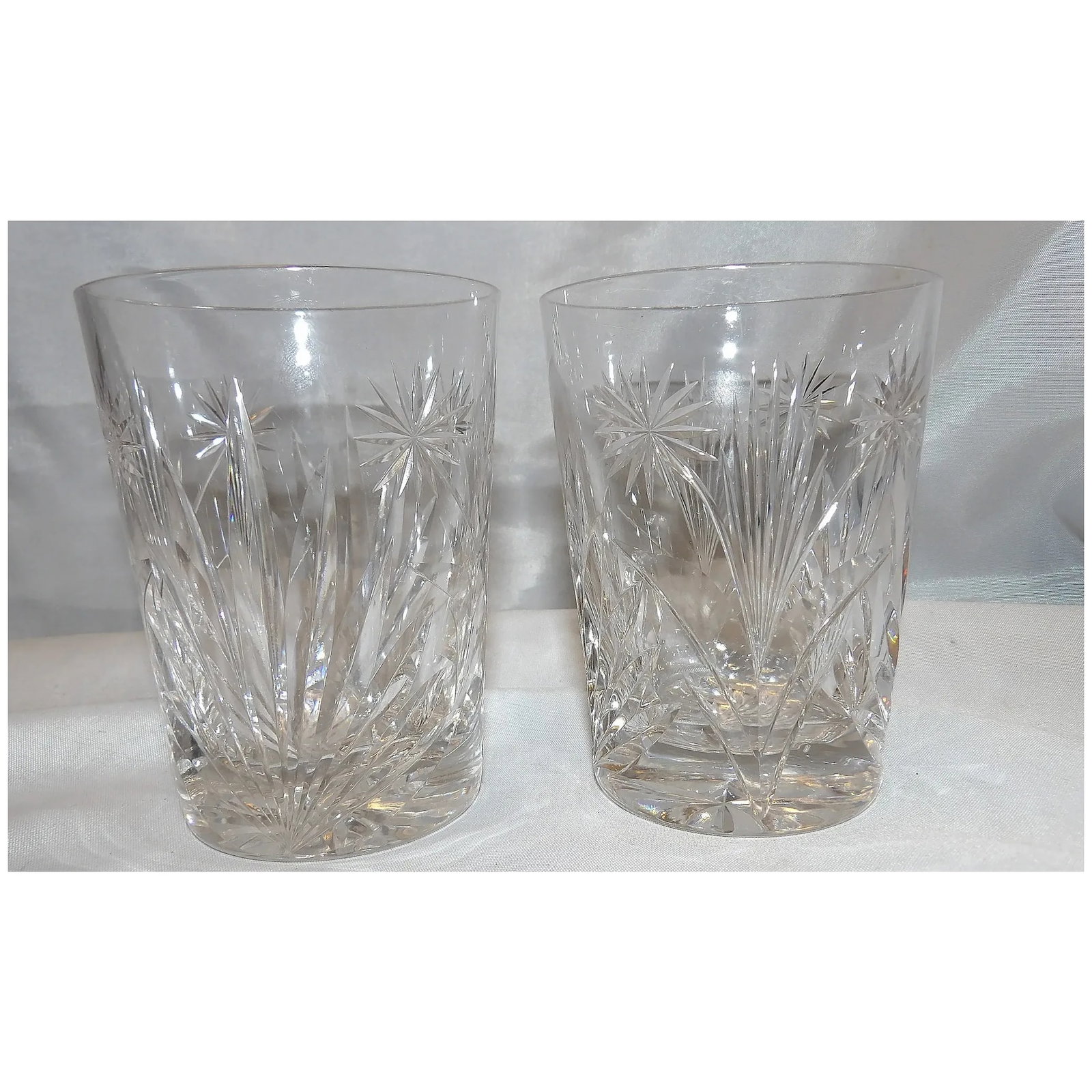 Cut Crystal Old Fashion Glasses with Floral Design - 2