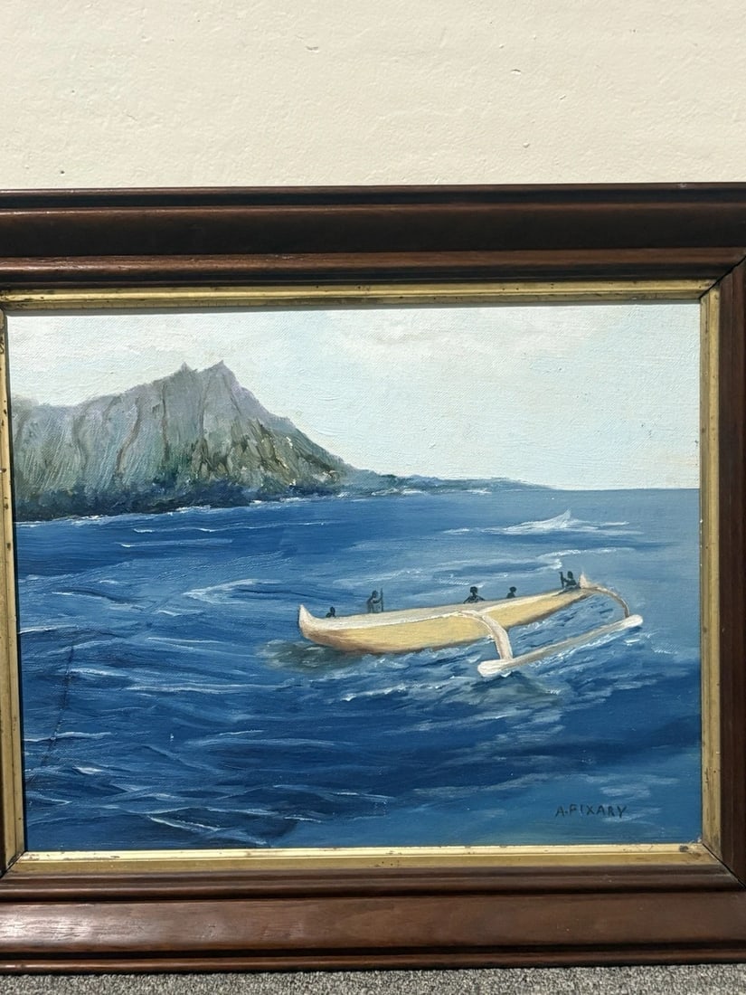 Artist Signed Oil On Board Outrigger Boat Seascape Painting - 2