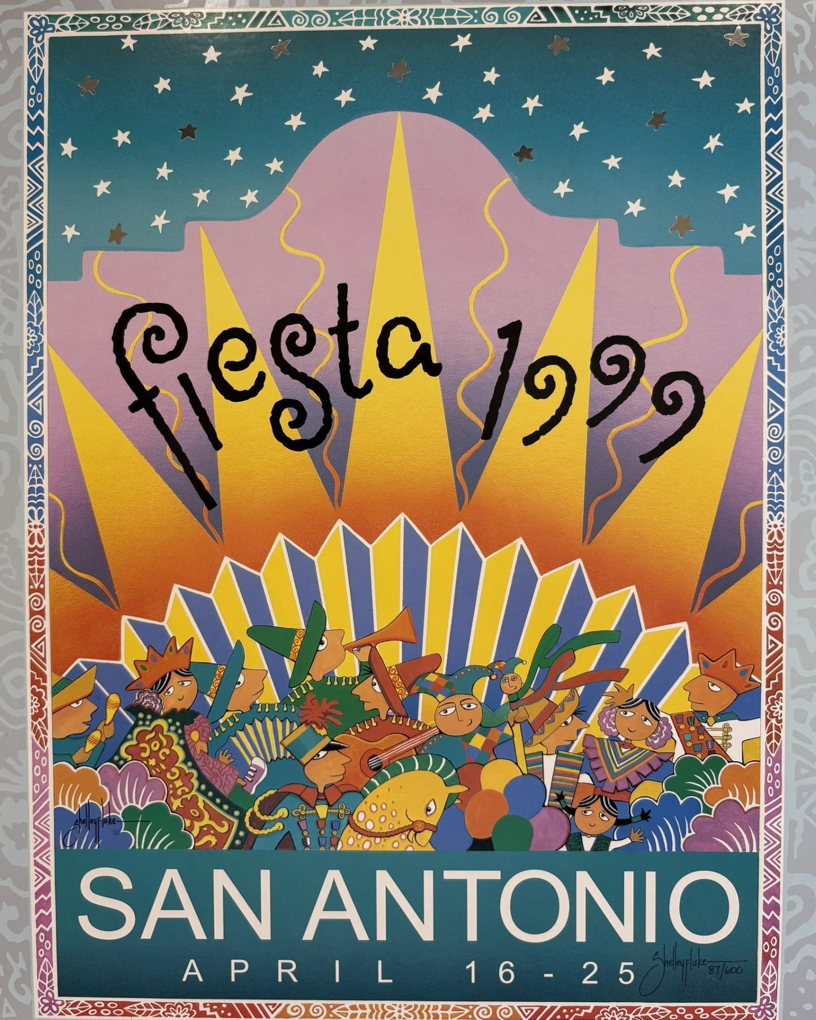 Signed Shelley Fluke Fiesta San Antonio 1999 Limited Edition Poster 87/600 - 2