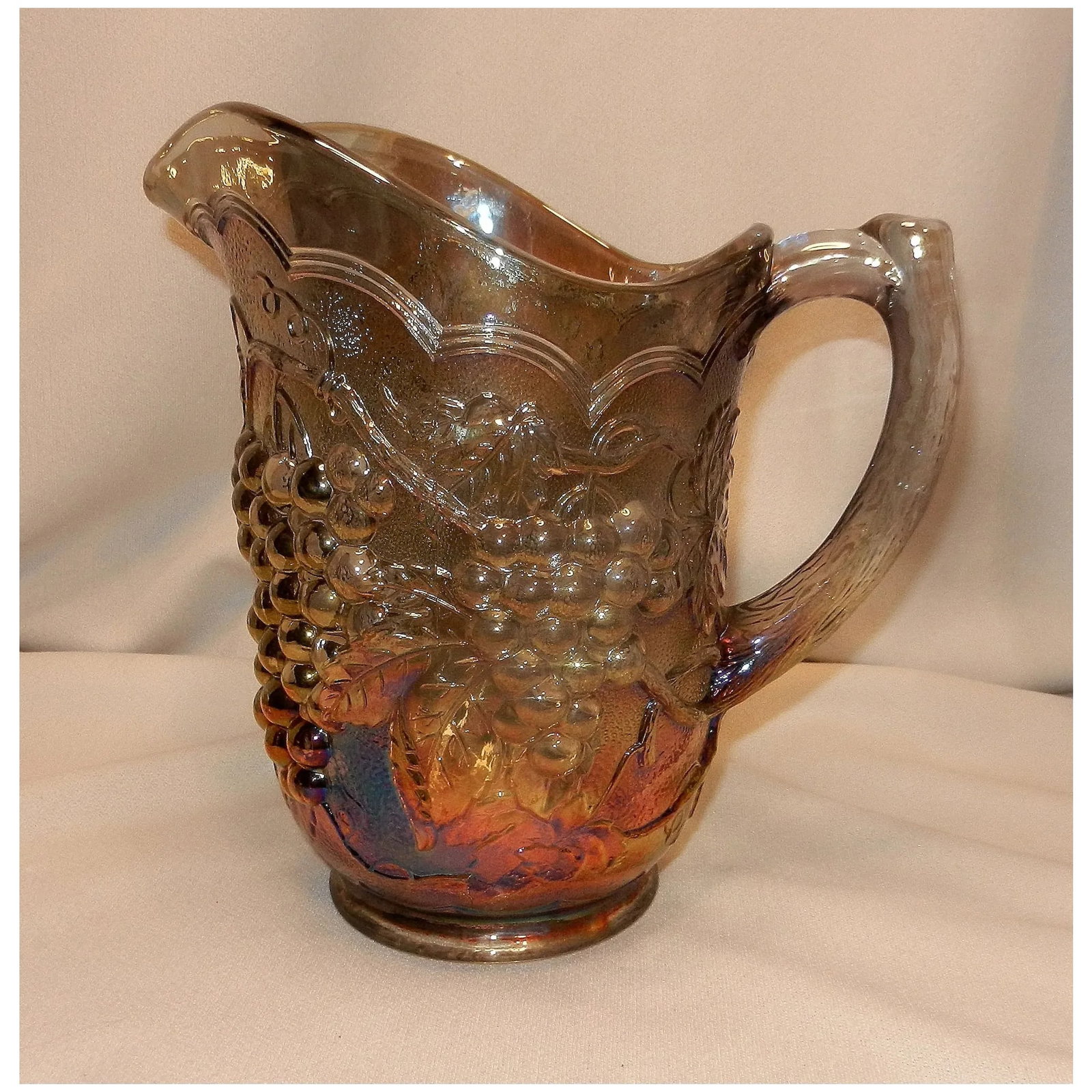 Vintage Imperial Glass Iridescent Peacock Smoke Grape Carnival Glass Pitcher - 7
