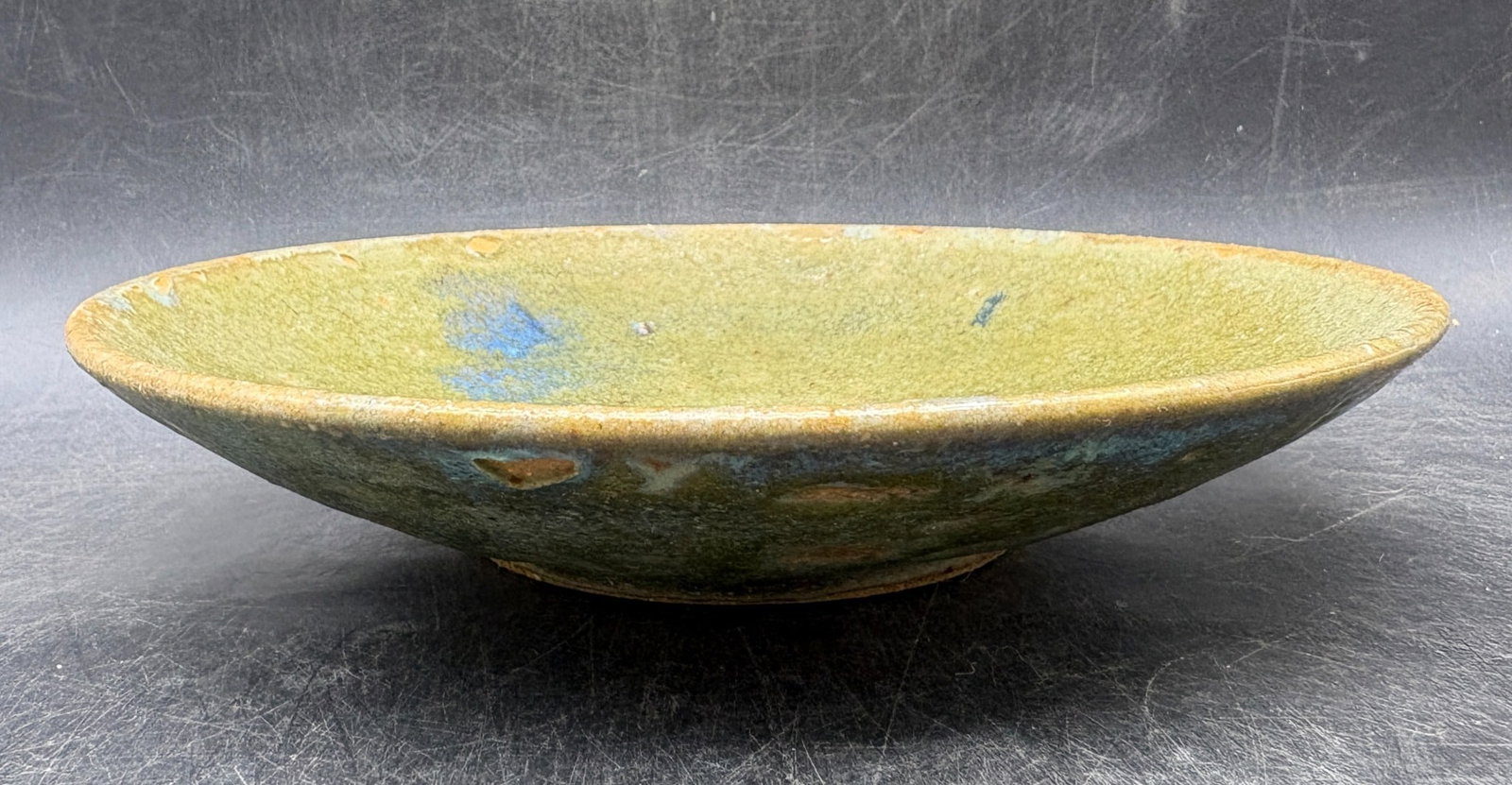 Signed Studio Pottery Centerpiece Bowl Green Blue Drip Glaze Ami Nami Amir 7in - 2