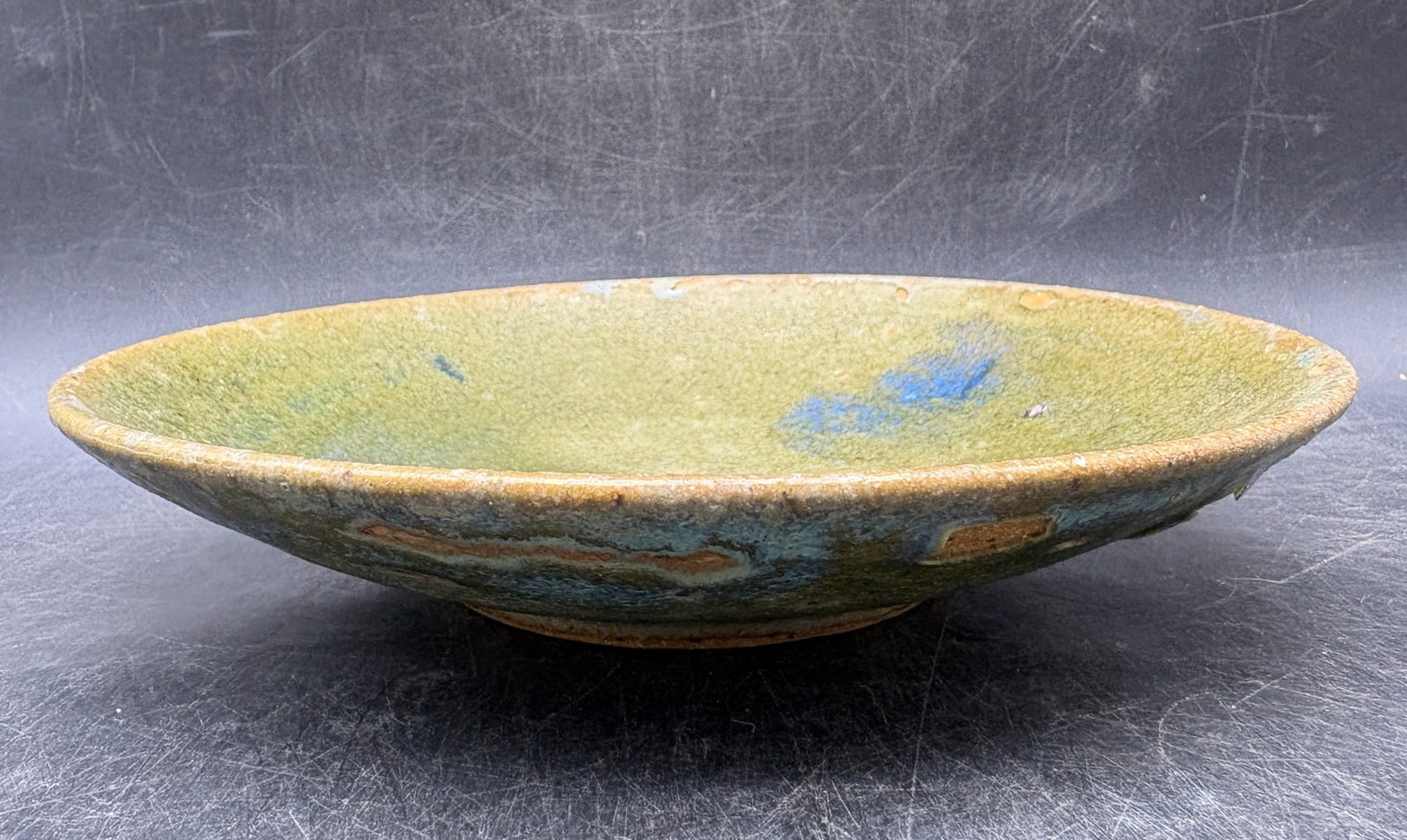 Signed Studio Pottery Centerpiece Bowl Green Blue Drip Glaze Ami Nami Amir 7in - 3
