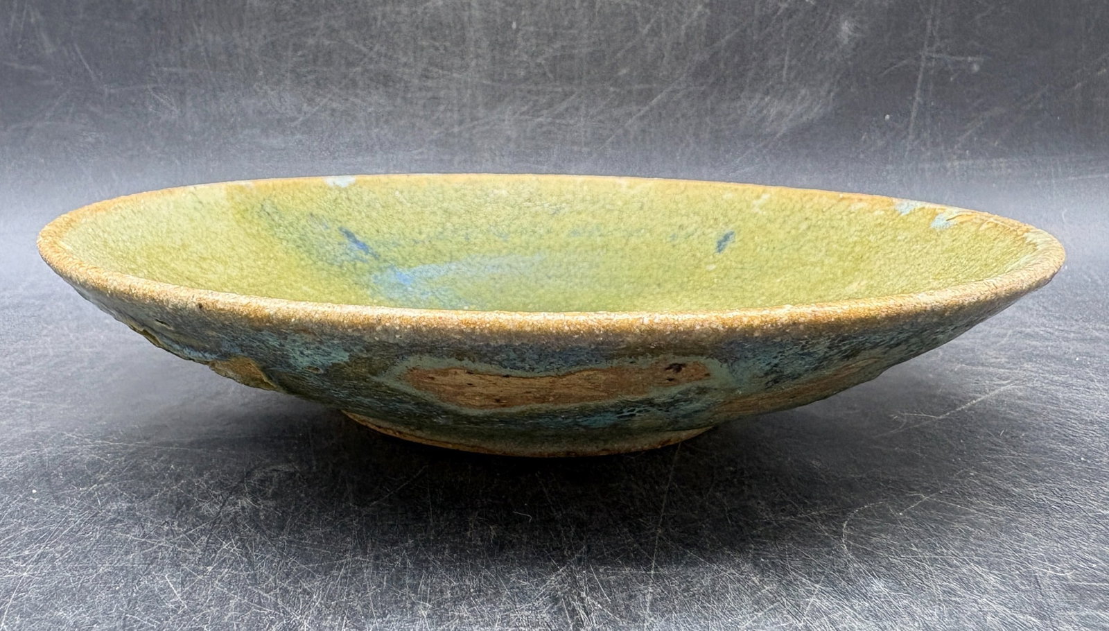 Signed Studio Pottery Centerpiece Bowl Green Blue Drip Glaze Ami Nami Amir 7in - 4
