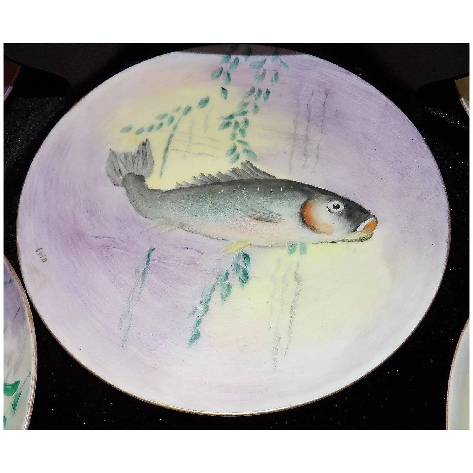 Vintage Hutschenreuther Selb Bavaria Germany Hand Painted Fish Platter & Plates Signed - 4