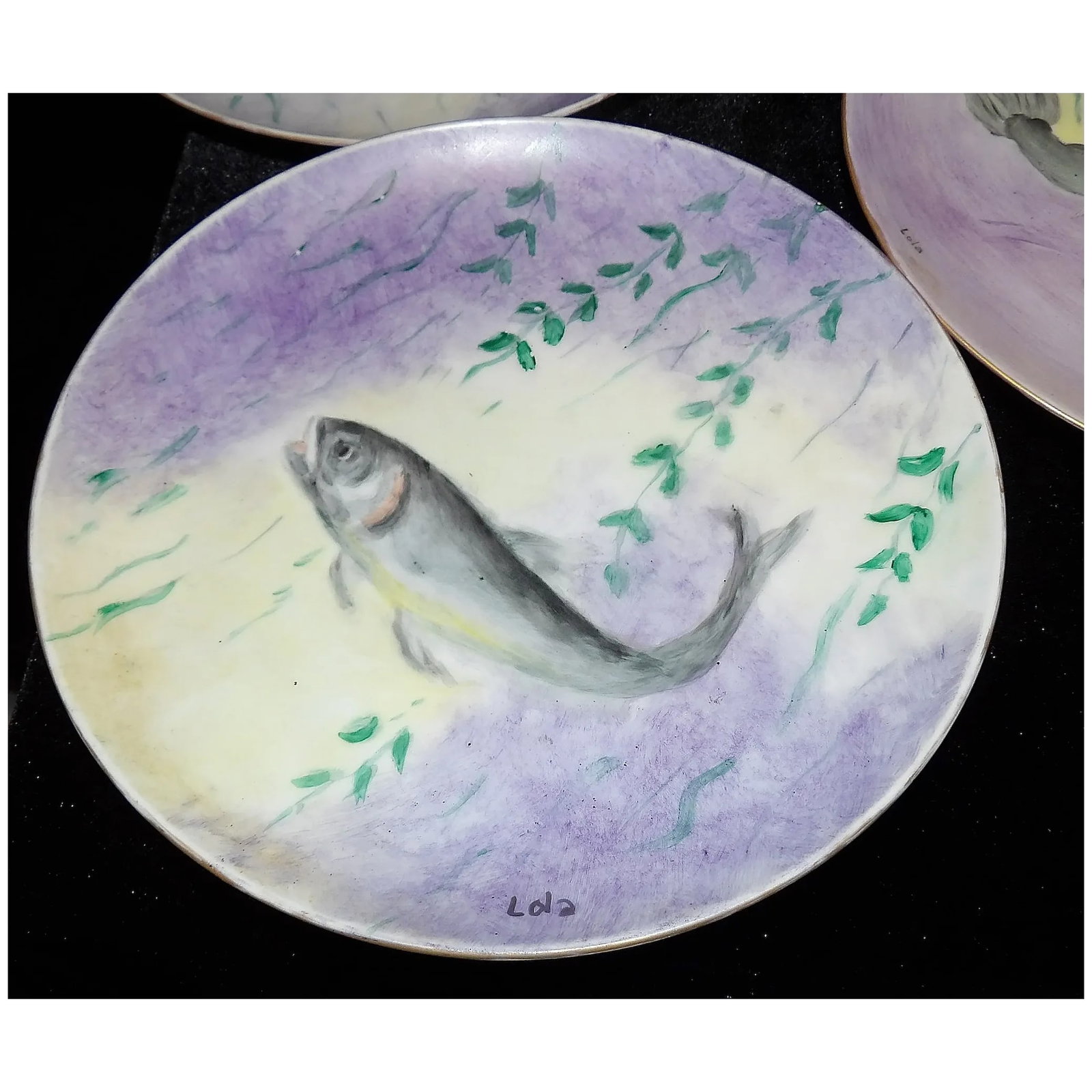 Vintage Hutschenreuther Selb Bavaria Germany Hand Painted Fish Platter & Plates Signed - 7