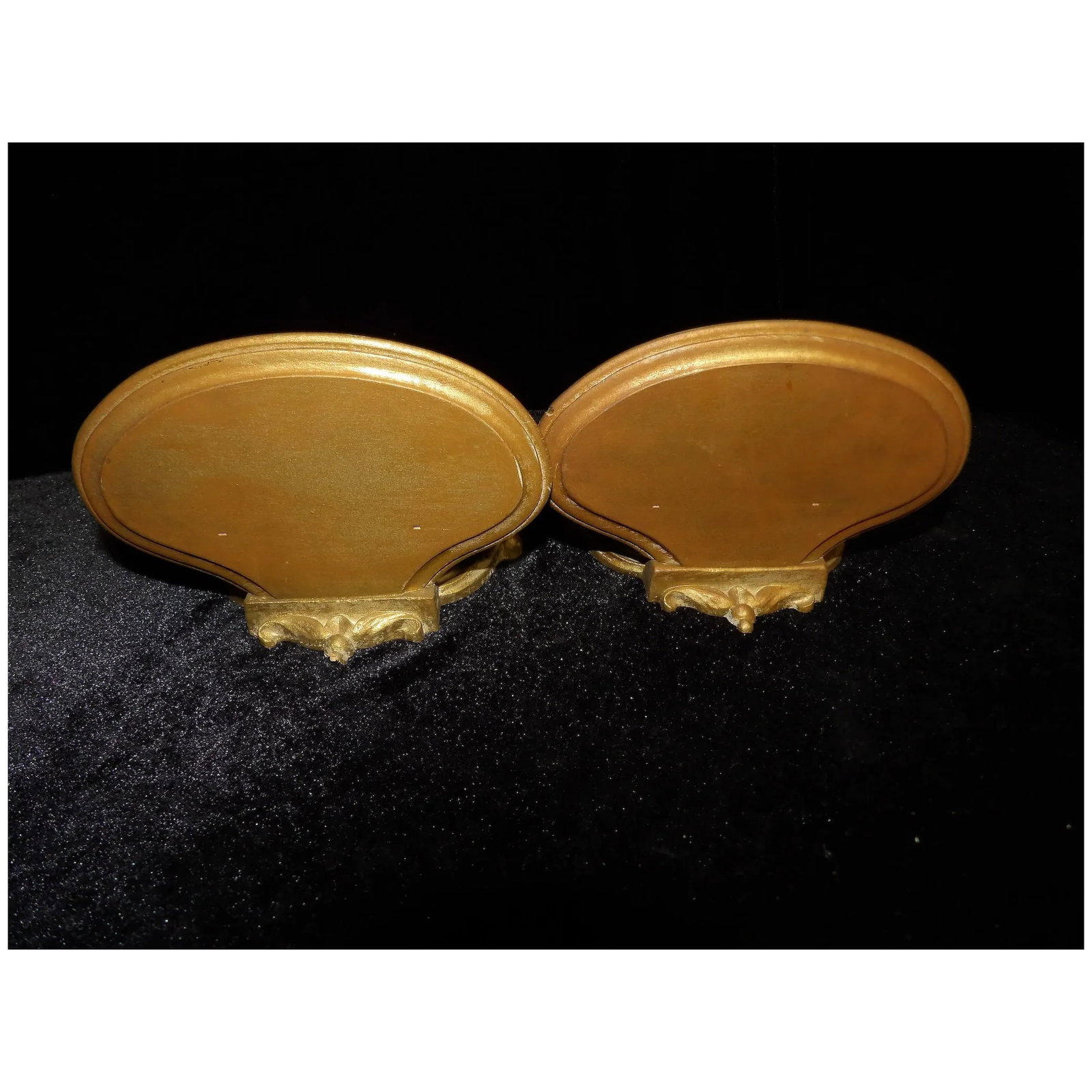 Vintage set of 2 Syroco Wood Lyre Harp Shaped Wall Shelves - 3