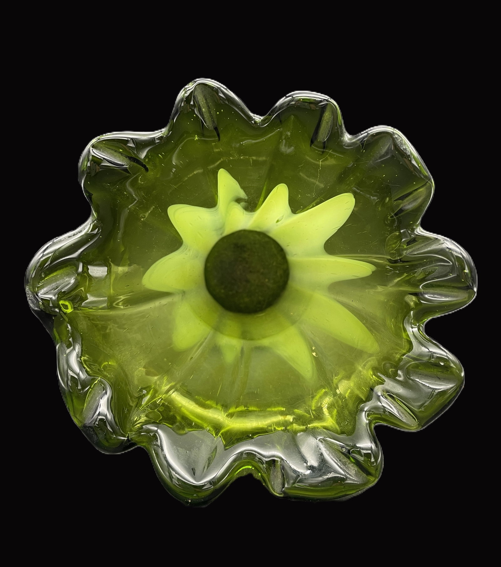 Large Green Swung Glass Art Glsss Vase 11" - 4