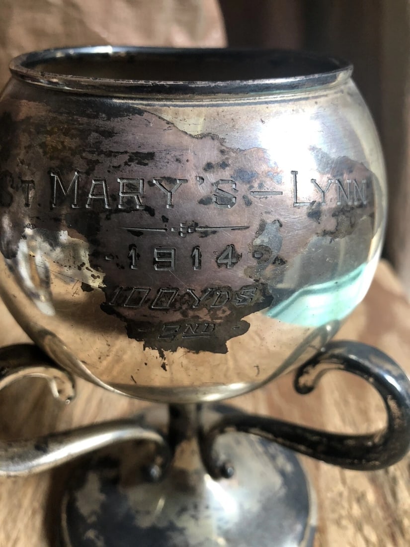 1914 6 3/4” st marys school lynn ma loving cup trophy - 3