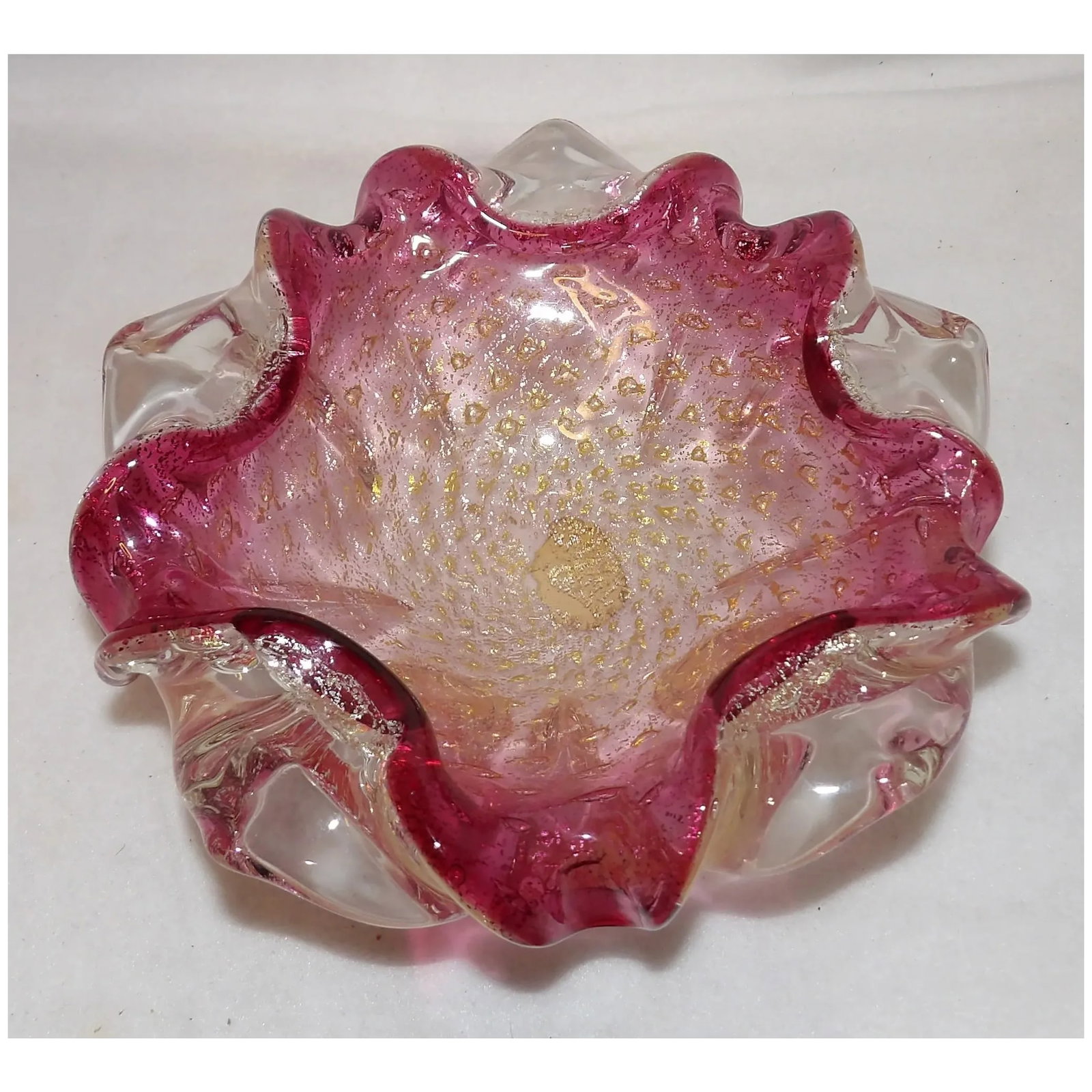 Vintage Murano Avventurina Glass with Cranberry Interior - 2