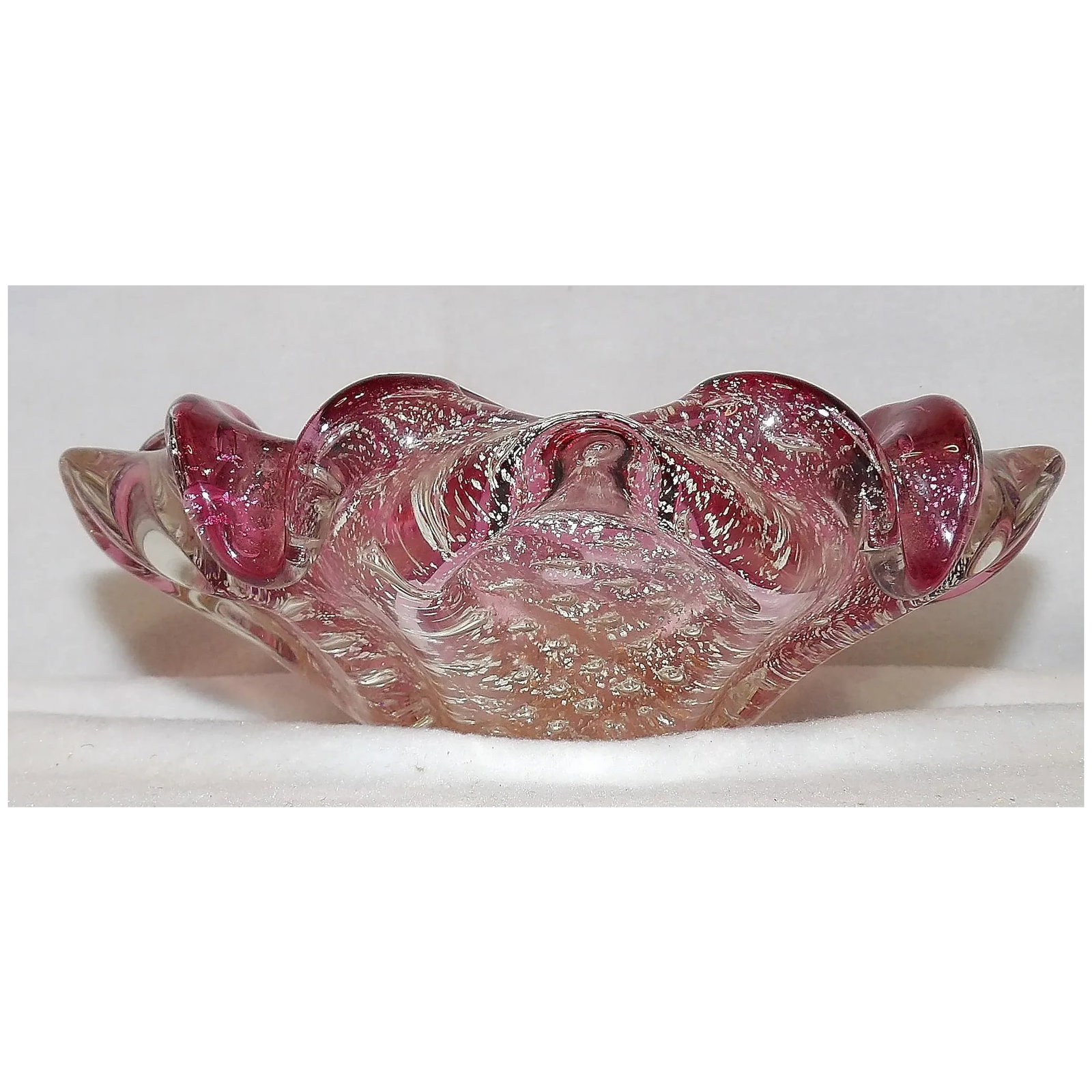 Vintage Murano Avventurina Glass with Cranberry Interior - 3